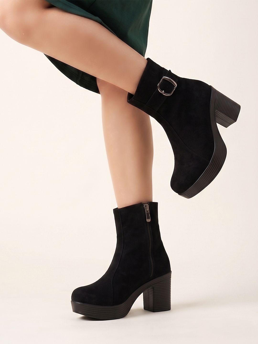 Stylestry Black Suede Platform Ankle Boots For Women & Girls Boots For Women-picture-11
