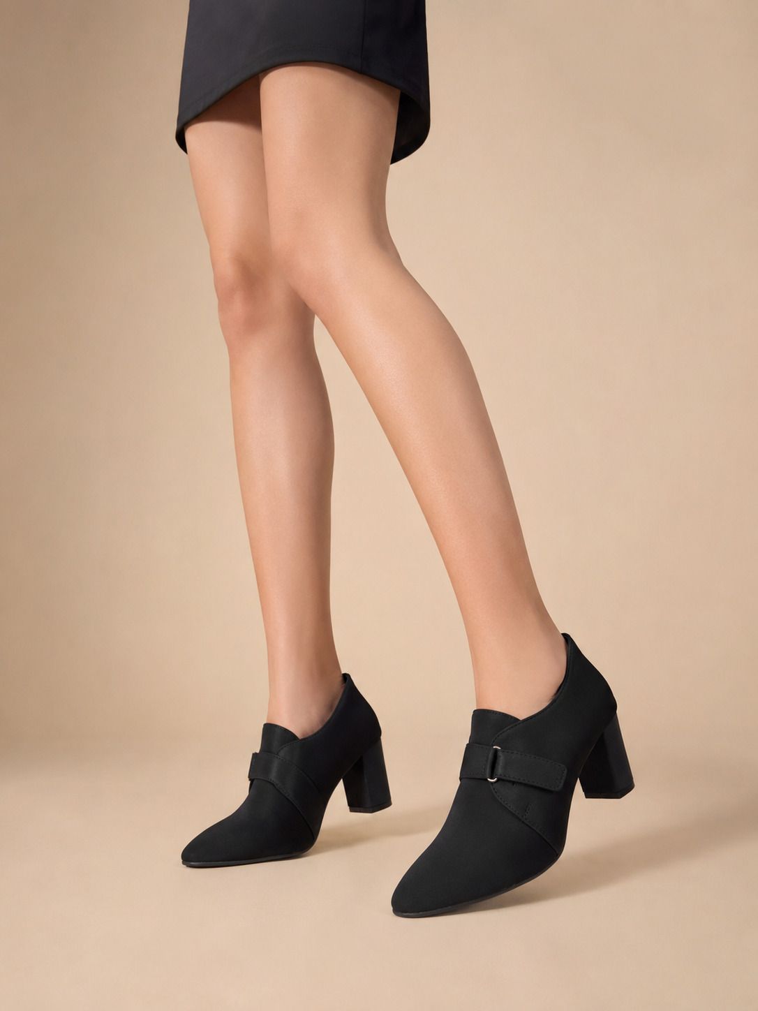 Women Black Pointed Toe Block Heel Pumps Casuals For Women-image-15