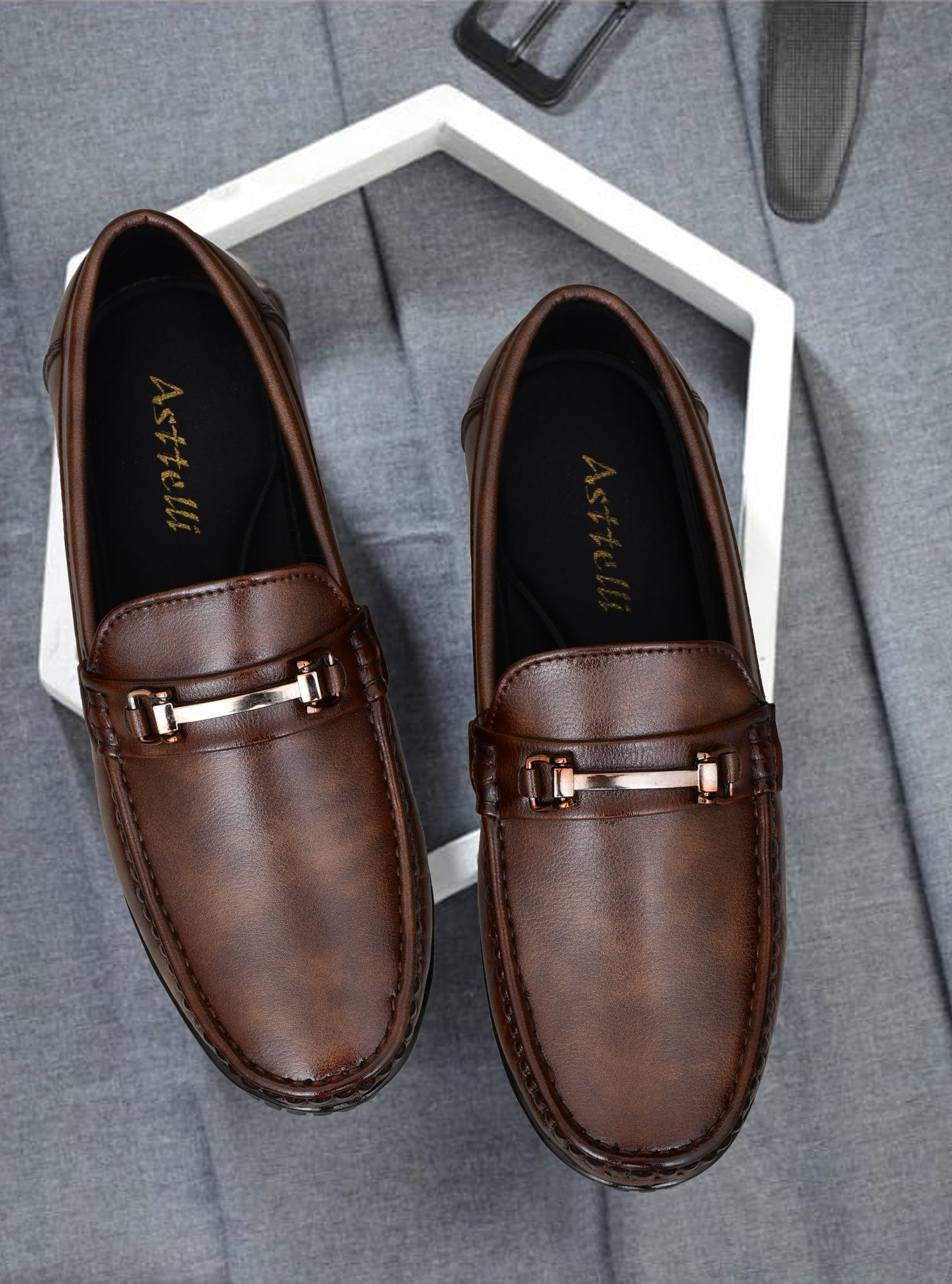 asttelli Stylish Brown Slip-On Synthetic Leather Loafers for Casual, Daily & Office Wear Loafers For Men-picture-39