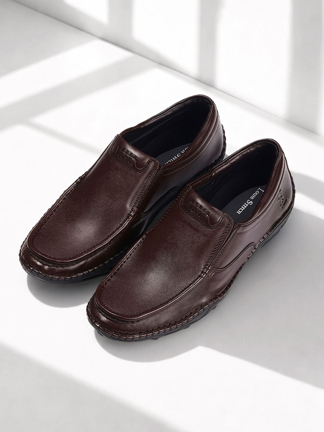 louis stitch Men's Brunette Brown Ultra-Lightweight Slip-On Shoes, The Comforter Series Slip On For Men-picture-13