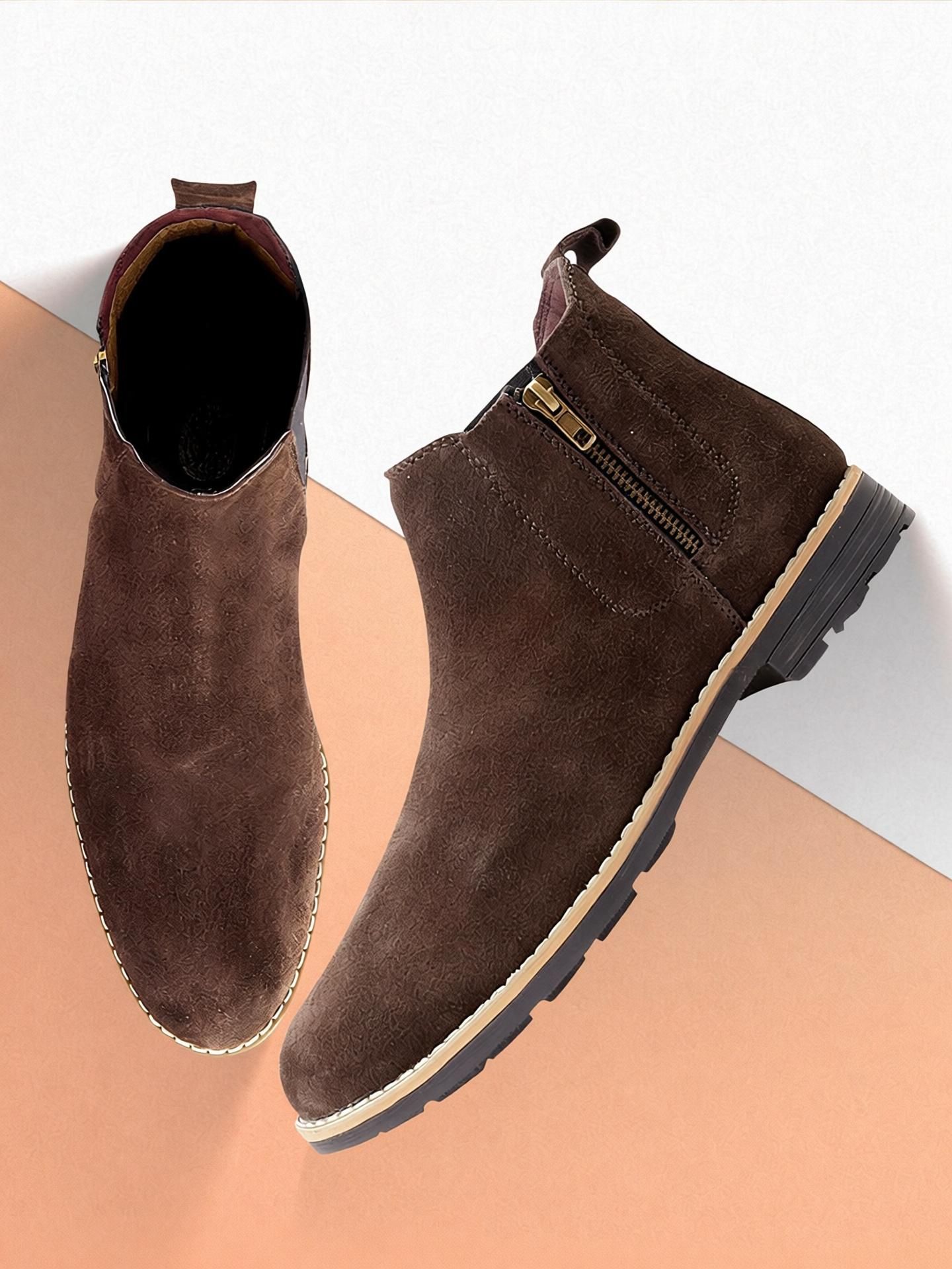 Chelsea High End Urban Fashion BREWSTER Boots Genuine Smooth Leather Suede Boots For Men-image-24
