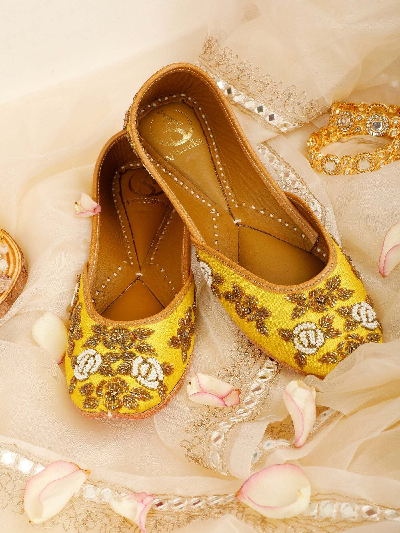 anushra Sunshine Jutti for Women | Mustard Yellow Hand-Embroidered Jutis For Women-picture-16