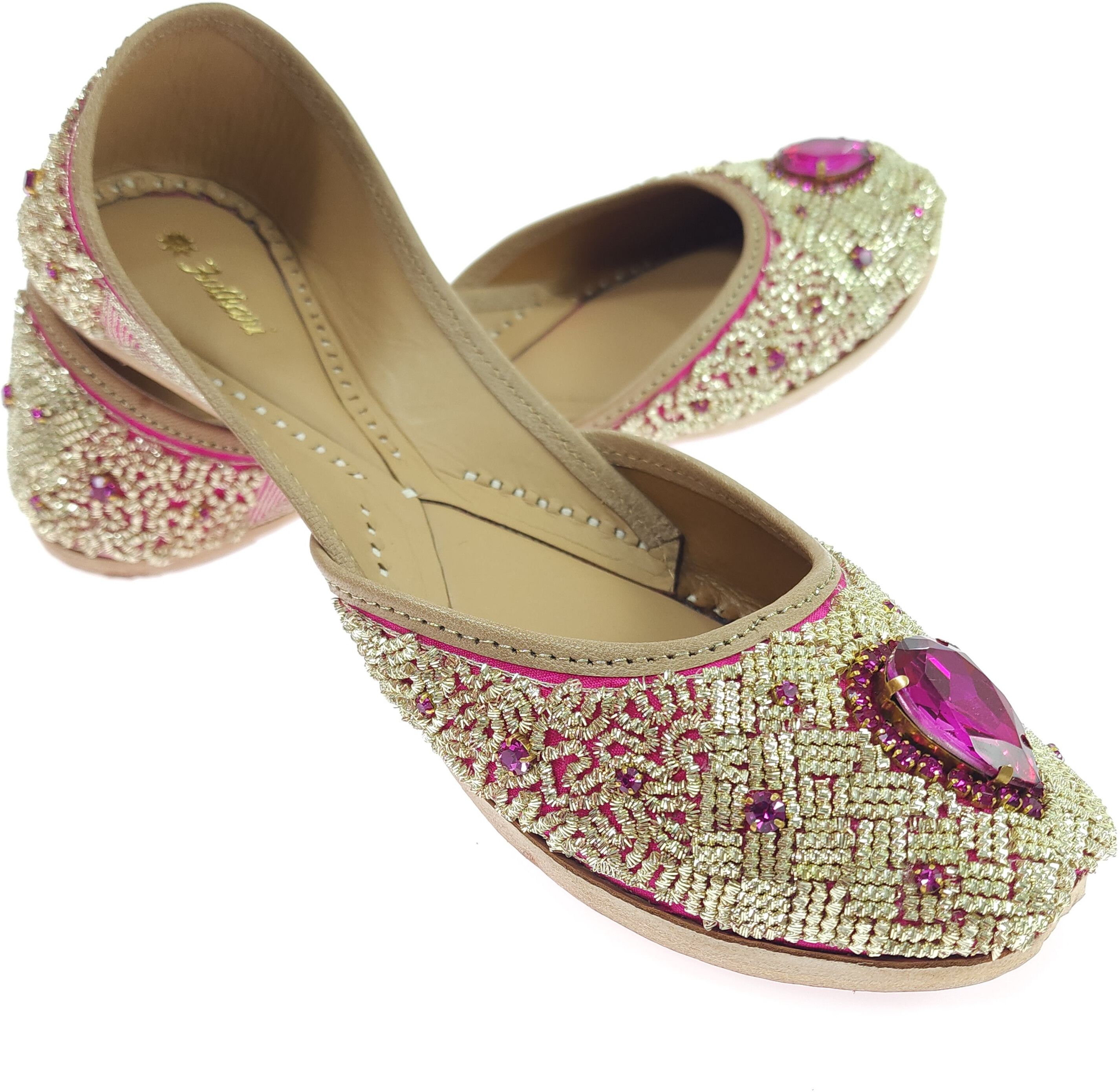 Ruby Stone Magenta Gold Genuine Soft Leather | Bite Free Embroidered Jutis | 40 Party Wear For Women-image-5