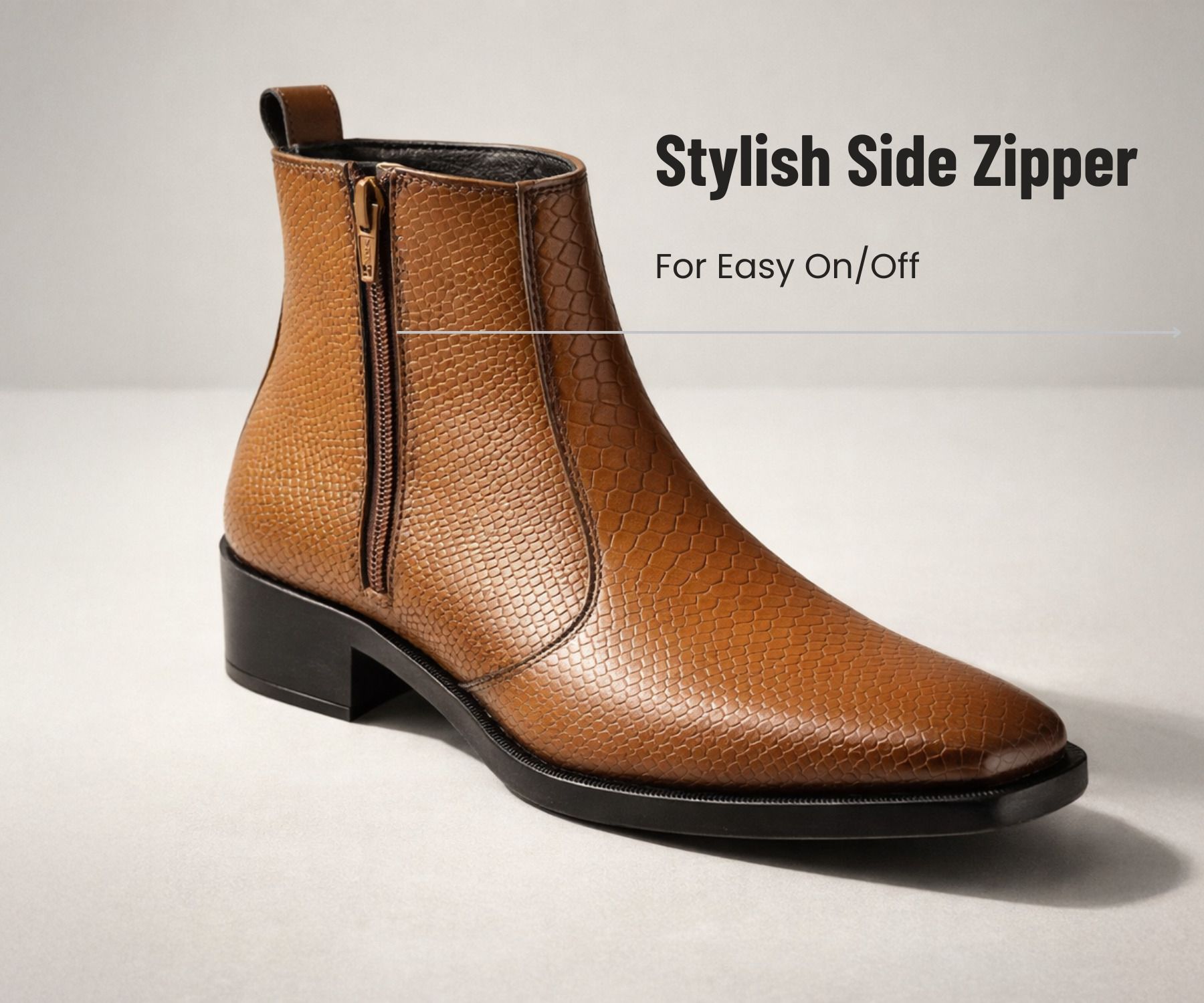 kraasa Snake Print Ankle Boots with Side Zipper | PU Upper | TPR Sole Boots For Men-picture-14