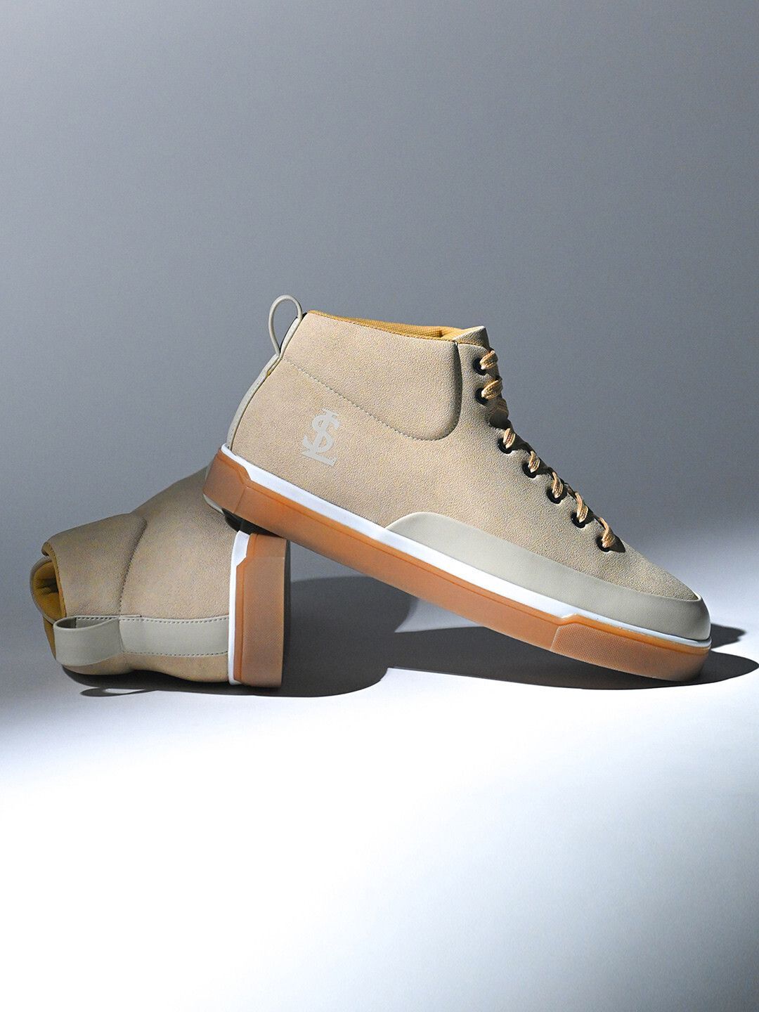 Men's White and Tan Sneaker, Casual Lightweight Lace-Up Sneakers, UK-9 Sneakers For Men-image-10