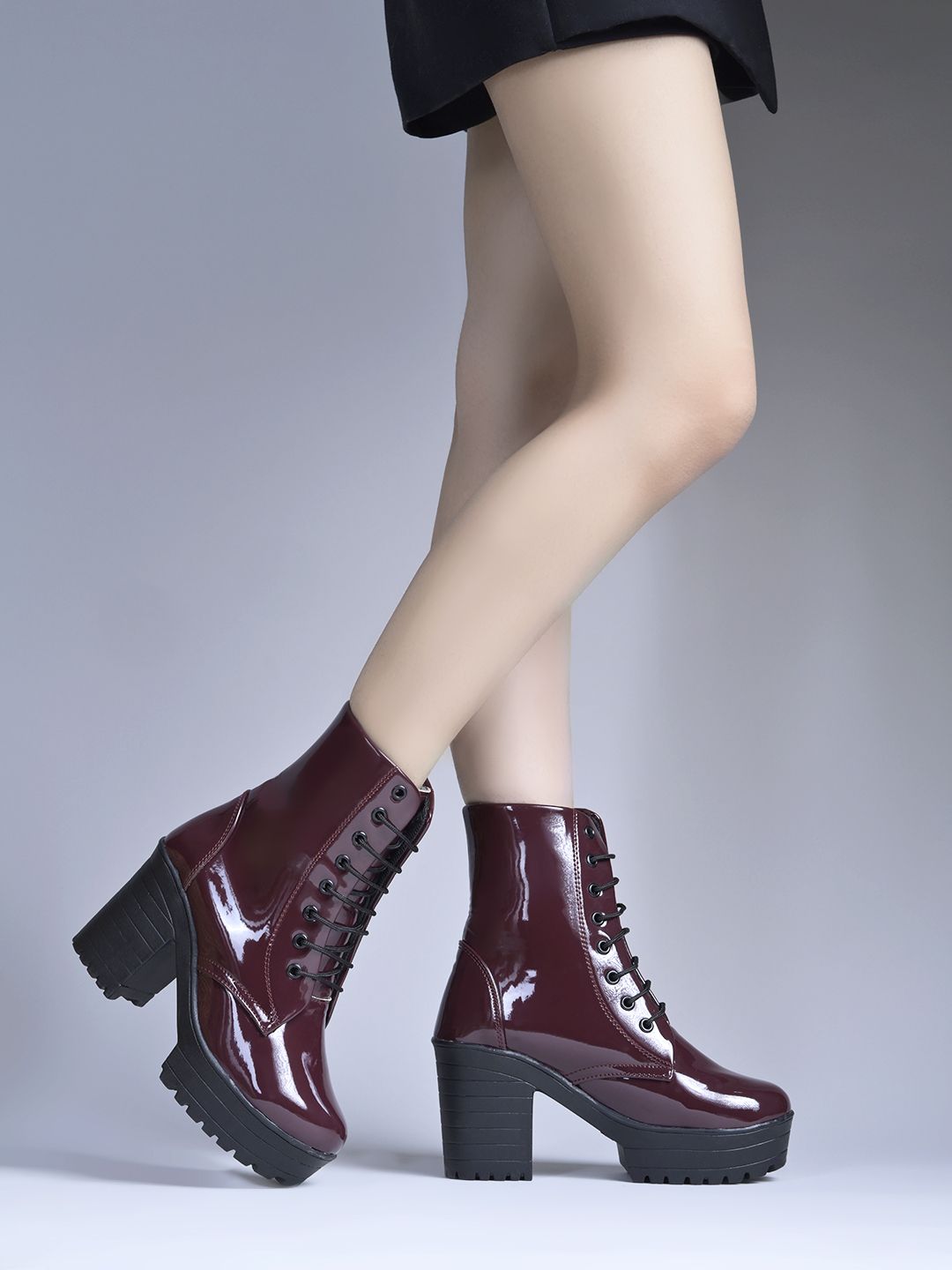 shoetopia Smart Casual|Winter Wear|Lace-up|Trendy|Block Heeled Western Boots Boots For Women-picture-33