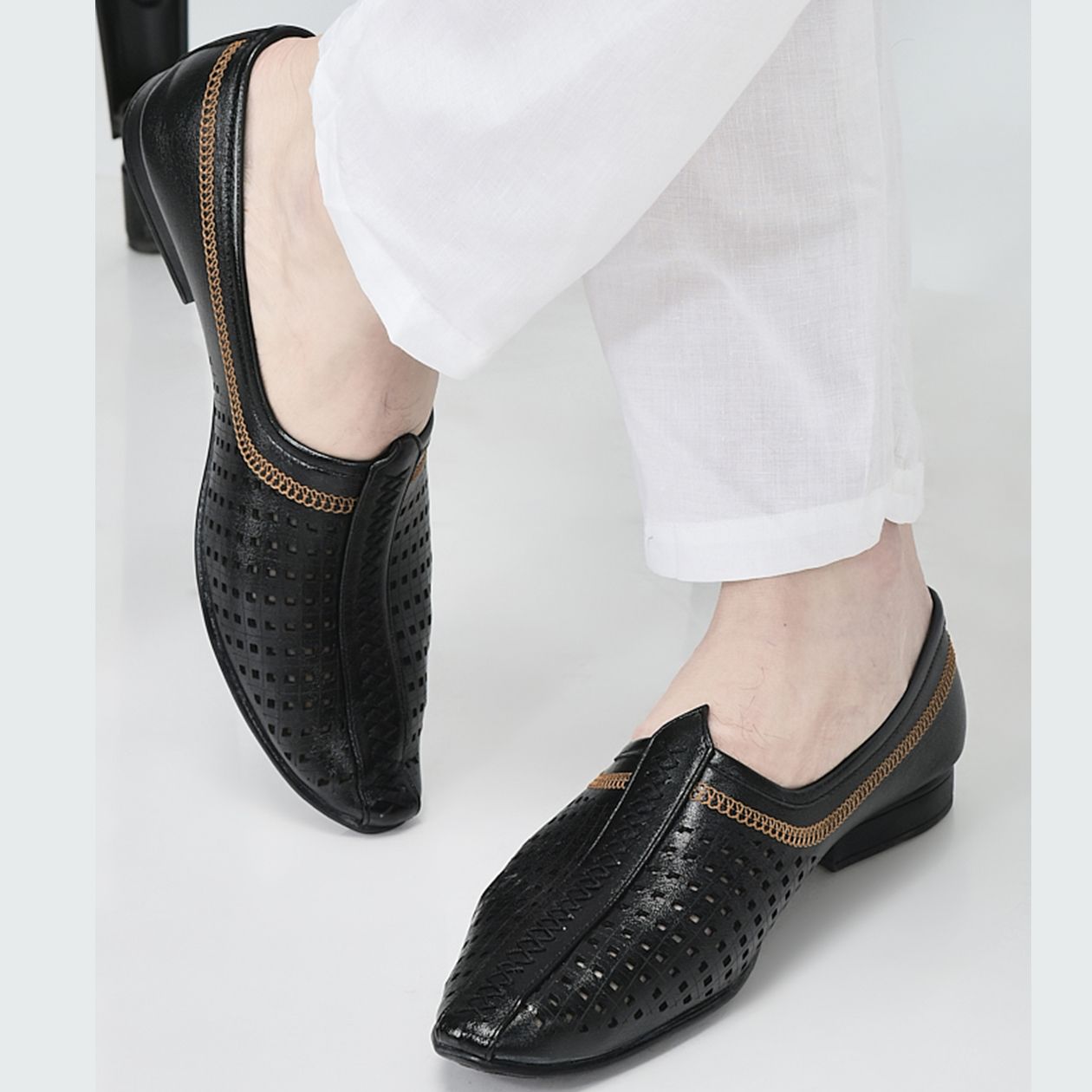 Laser Cut Design Stitched Ethnic Party Slip On Juttis and Mojaris For Men-image-21