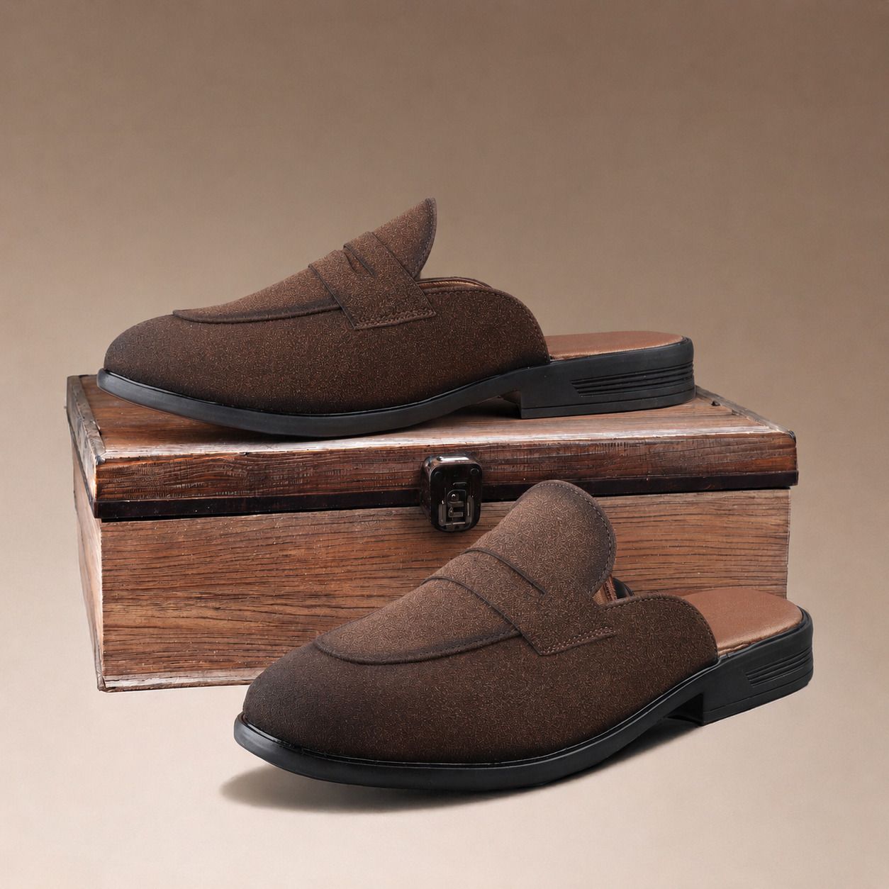 anouk Men Brown Suede Finish Slip-On Mule Loafers, Casual Backless Shoe Loafers For Men-picture-10