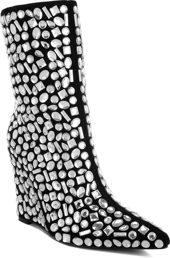 london rag Diamante Slim Wedge Boots For Women-picture-14