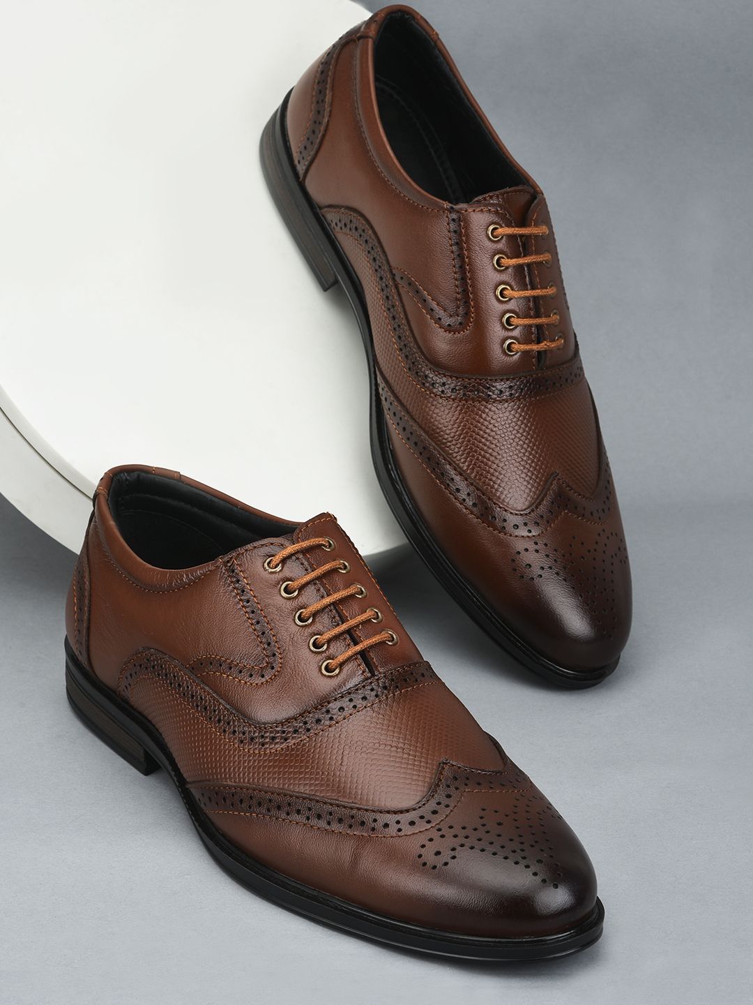 Fortune HOL-125E Formal Shoes With PU Sole | Lightweight & Comfortable Lacing Brogues For Men