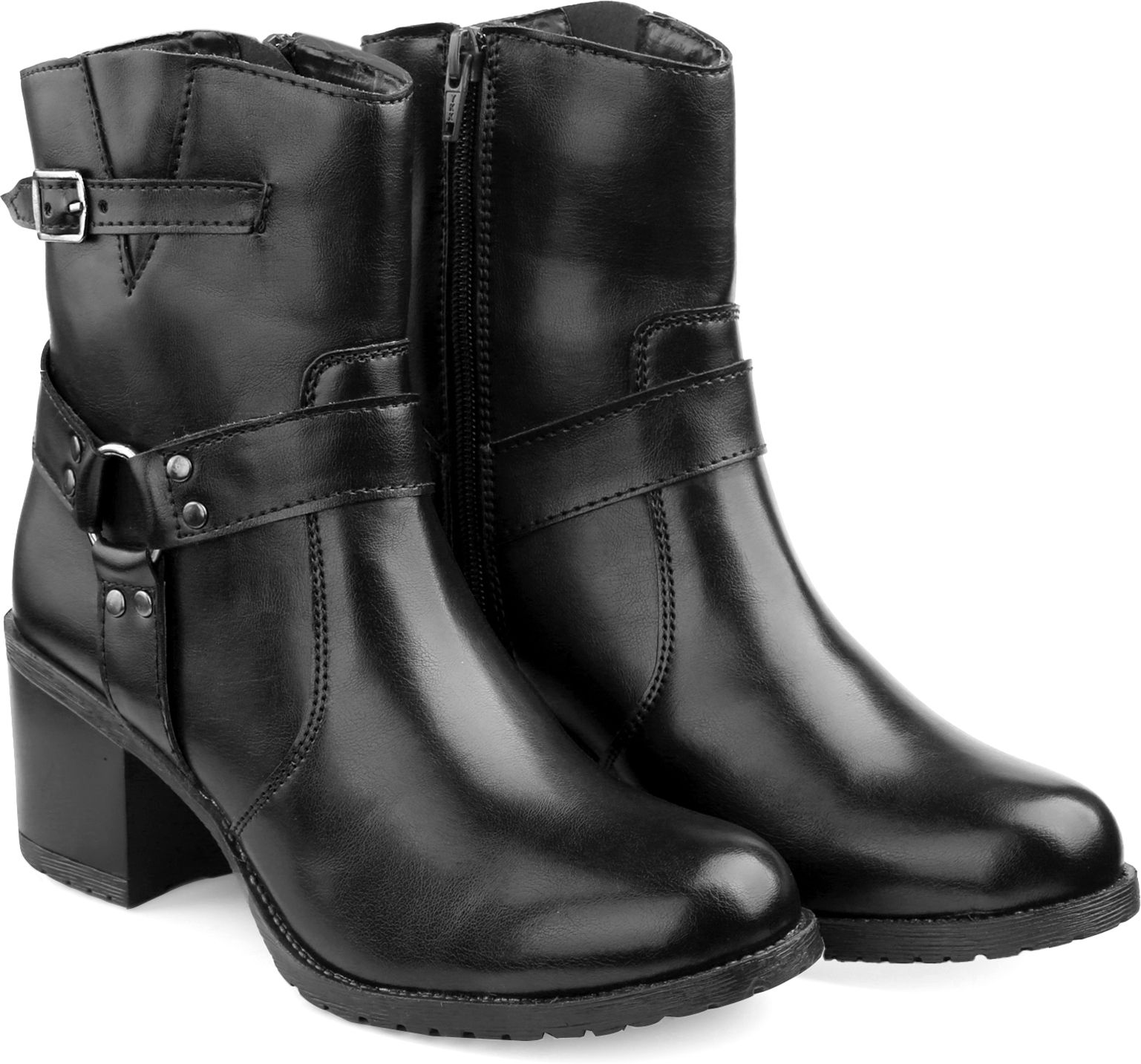 Elegant Black Vegan Ankle Zipper Boots for Women Slip On For Women-image-48