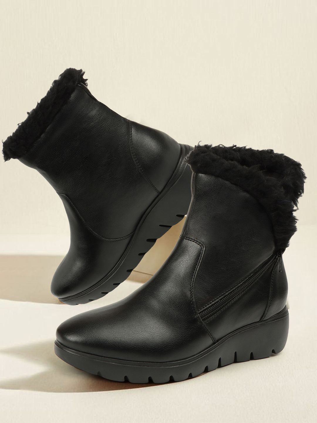 ELLE Black Solid Slip-On Party Wear Women's Winter Boots Boots For Women-picture-12