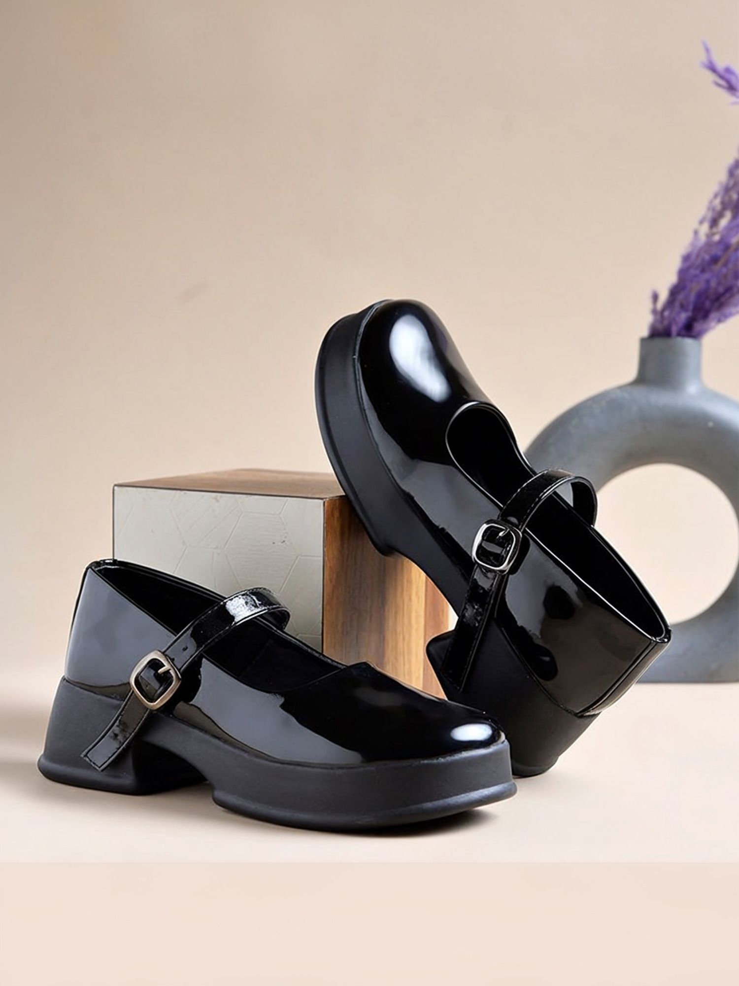 Classic Charm Mary Jane - Glossy Patent Flats with Buckle Strap Canvas Shoes For Women-image-44