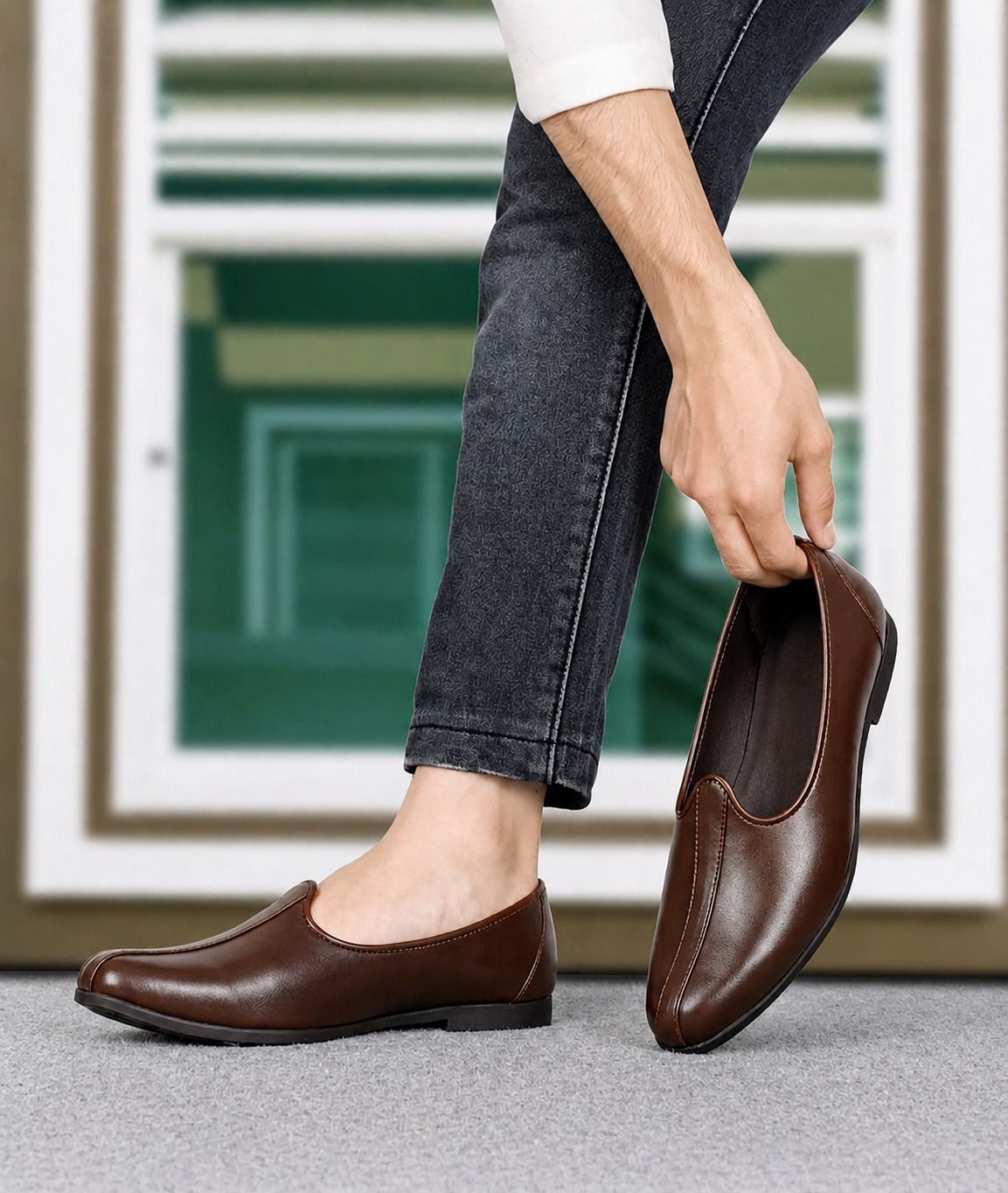 r rj trends Men's Solid Dark Brown Slip-On Jalsa Shoes | Stylish Ethnic Casual Jutti for Men Loafers For Men-picture-12