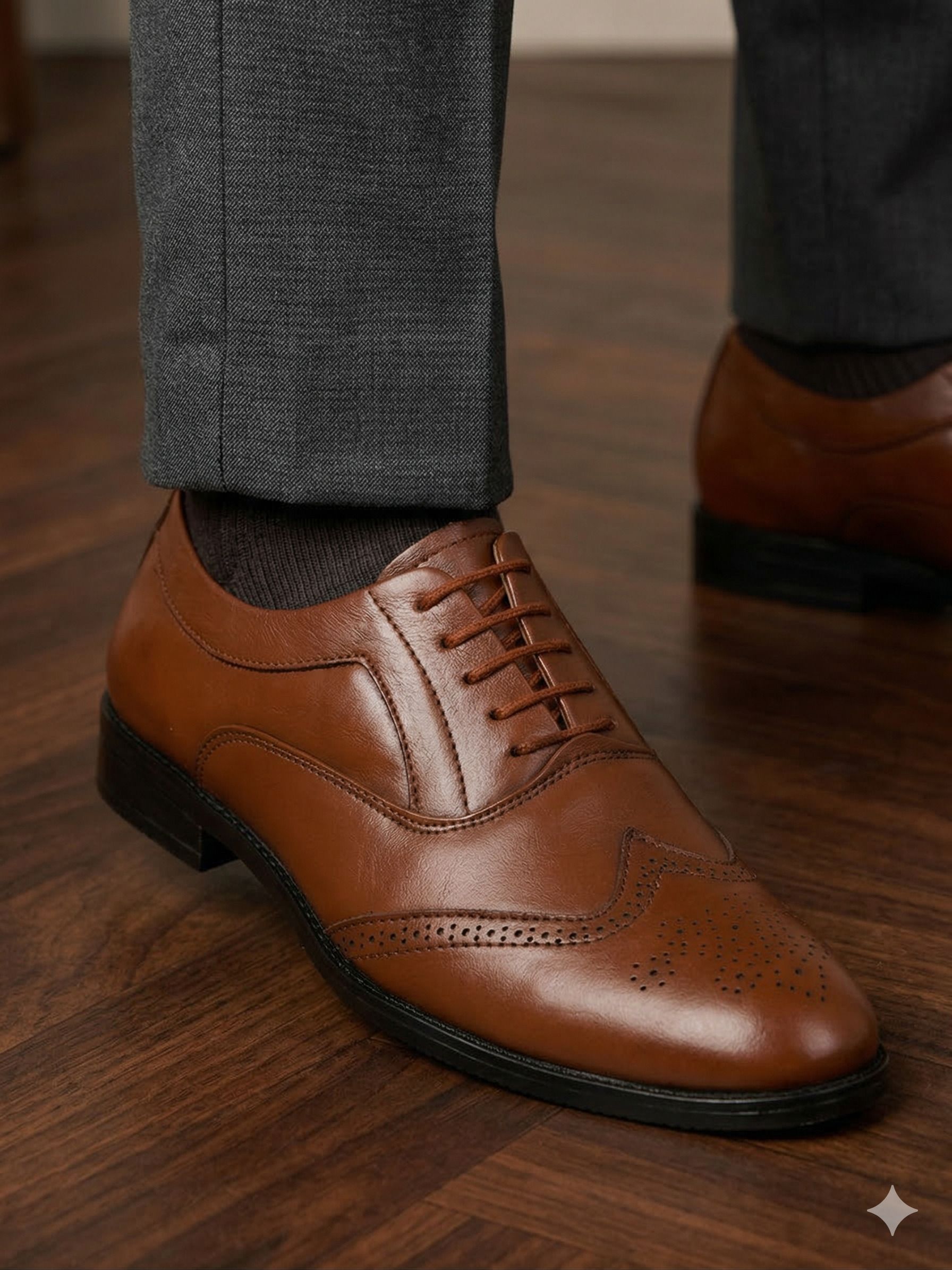 alberto torresi Men's Tan Brown Leather Wingtip Brogue Oxfords Brogues For Men-picture-12