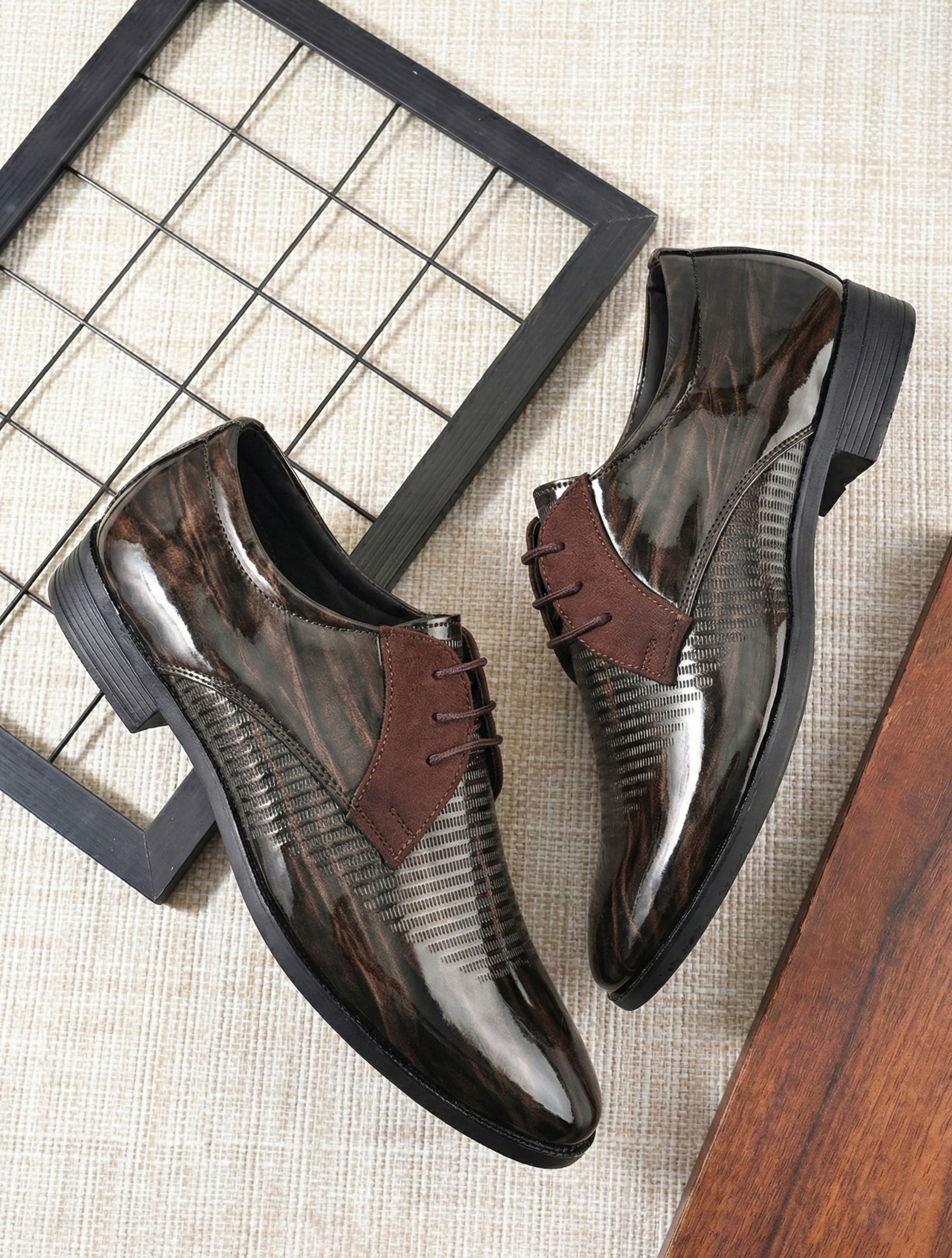 GL Trend Double Color Tone Classic Party Wear Patent Lace-up Derby Shoe Party Wear For Men-image-9