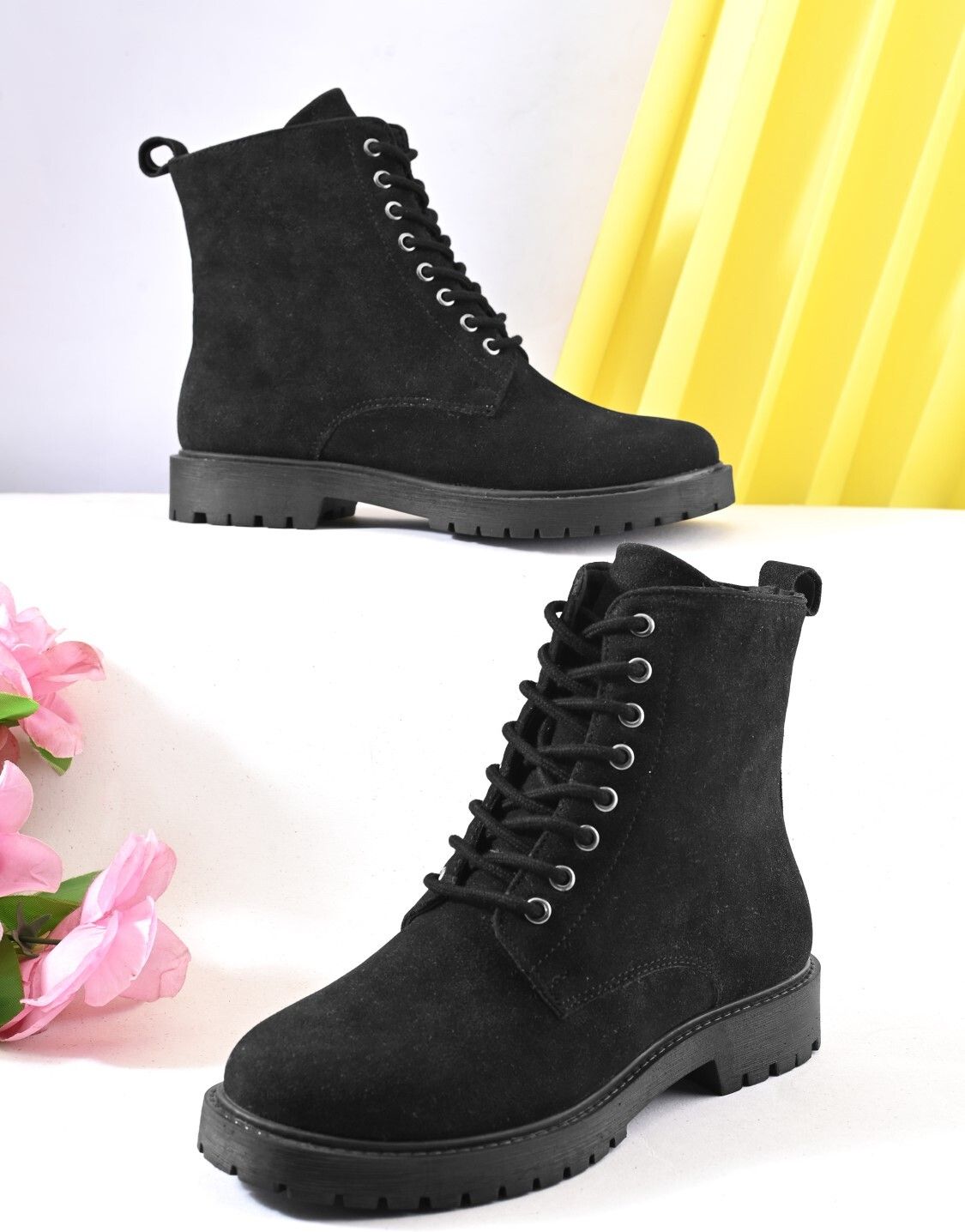 roadster Round Toe Chunky Sole Mid Ankle Laceup| Chunky Sole| For Office,Party events Boots For Women-picture-11