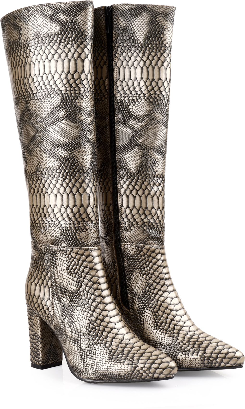 yuvrato baxi Women’s Premium Grey Faux Leather Trendy Snakeskin Knee-High Block Heel Boots Slip On For Women-picture-22