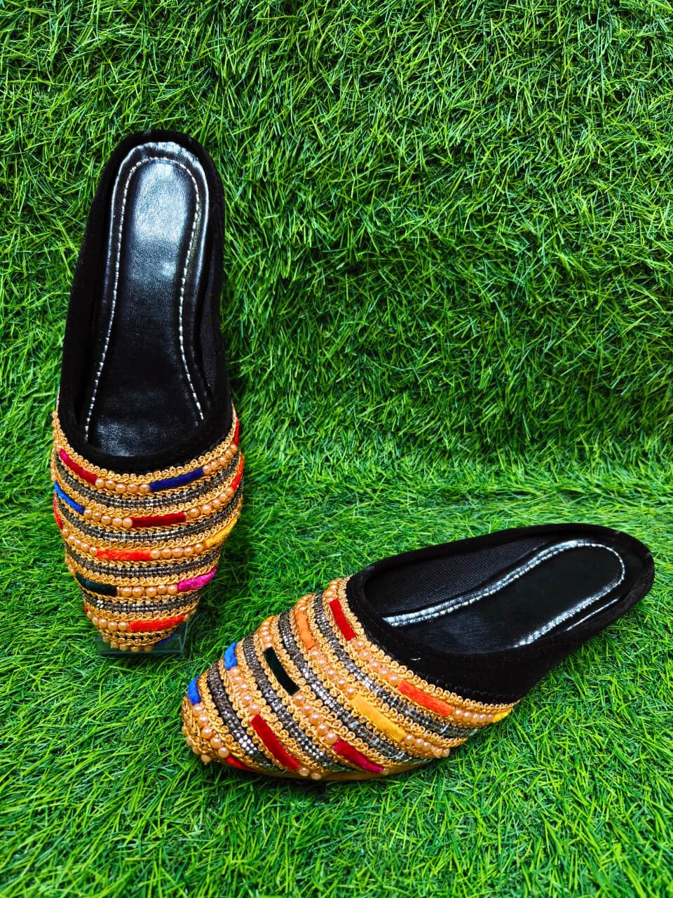 Handcrafted Black Velvet Beaded & Thread Work | Luxury Ethnic Wear Jutis For Women-image-27