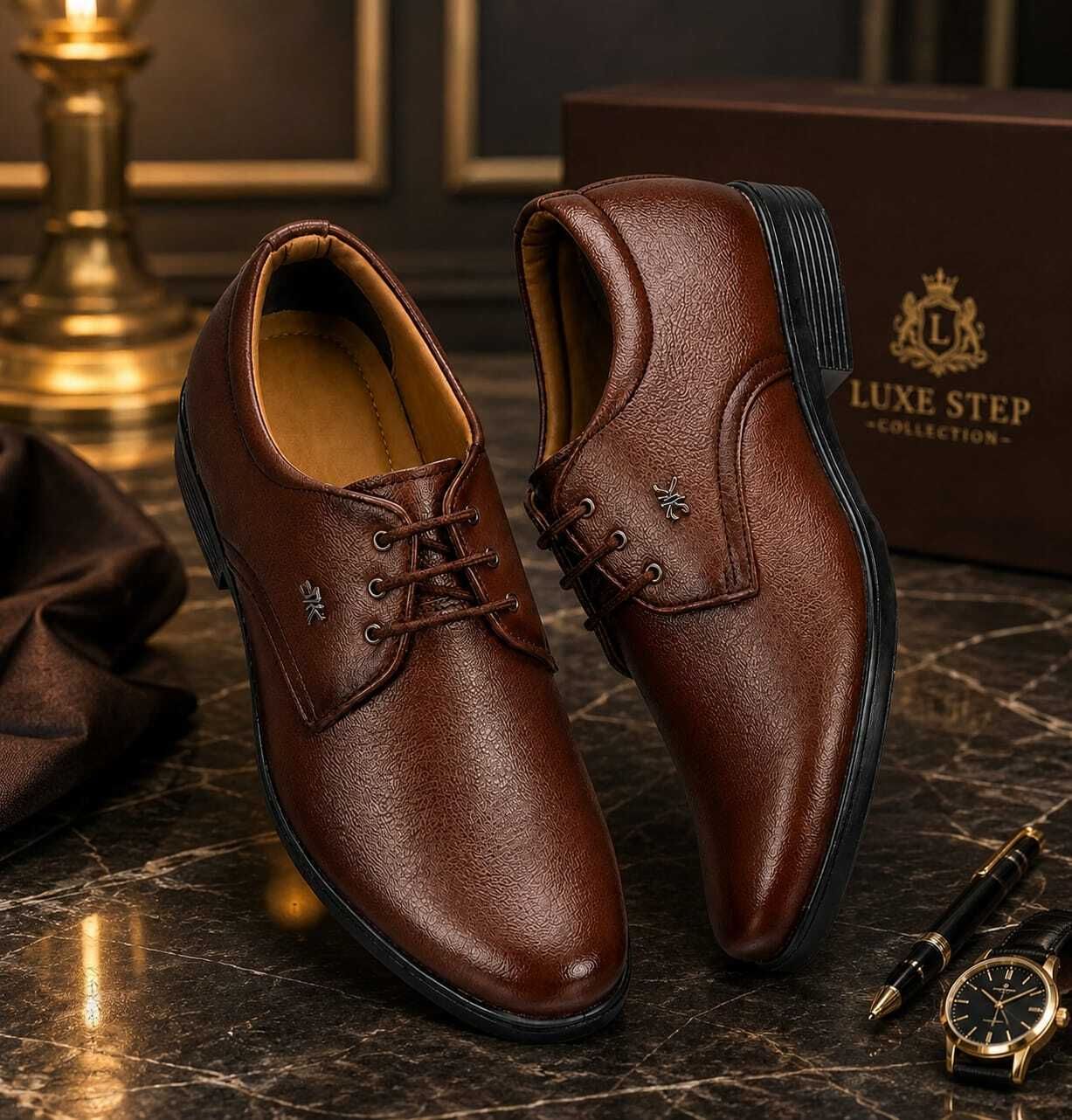 mj fashion Men's Tan Formal Lace-Up Shoes | Premium Synthetic Leather Office Derby For Men-picture-23