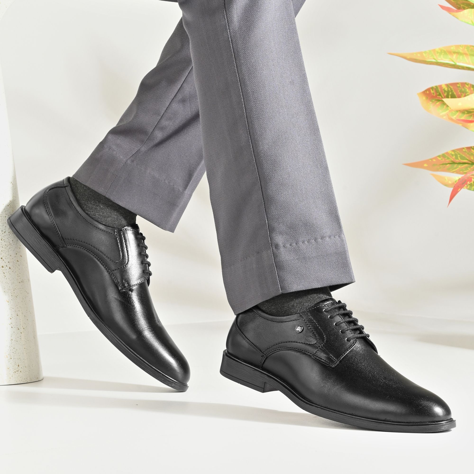 Premium Leather Black Formal Derby For Men-image-2