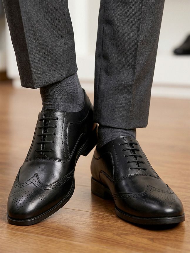 alberto torresi Men's Black Leather Wingtip Brogue Oxfords Brogues For Men-picture-30