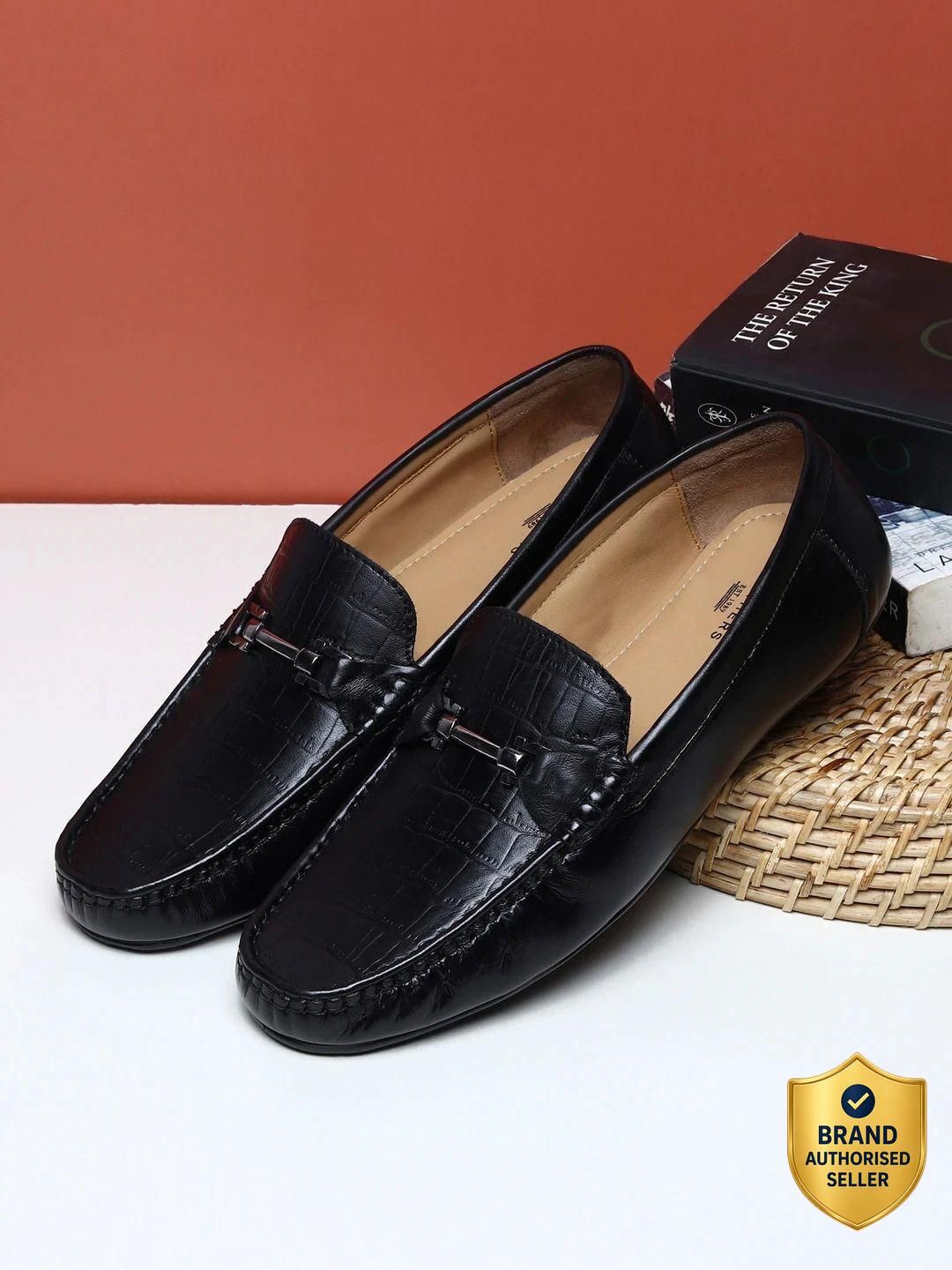 Men Black Texture Genuine Leather Loafers Loafers For Men-image-7
