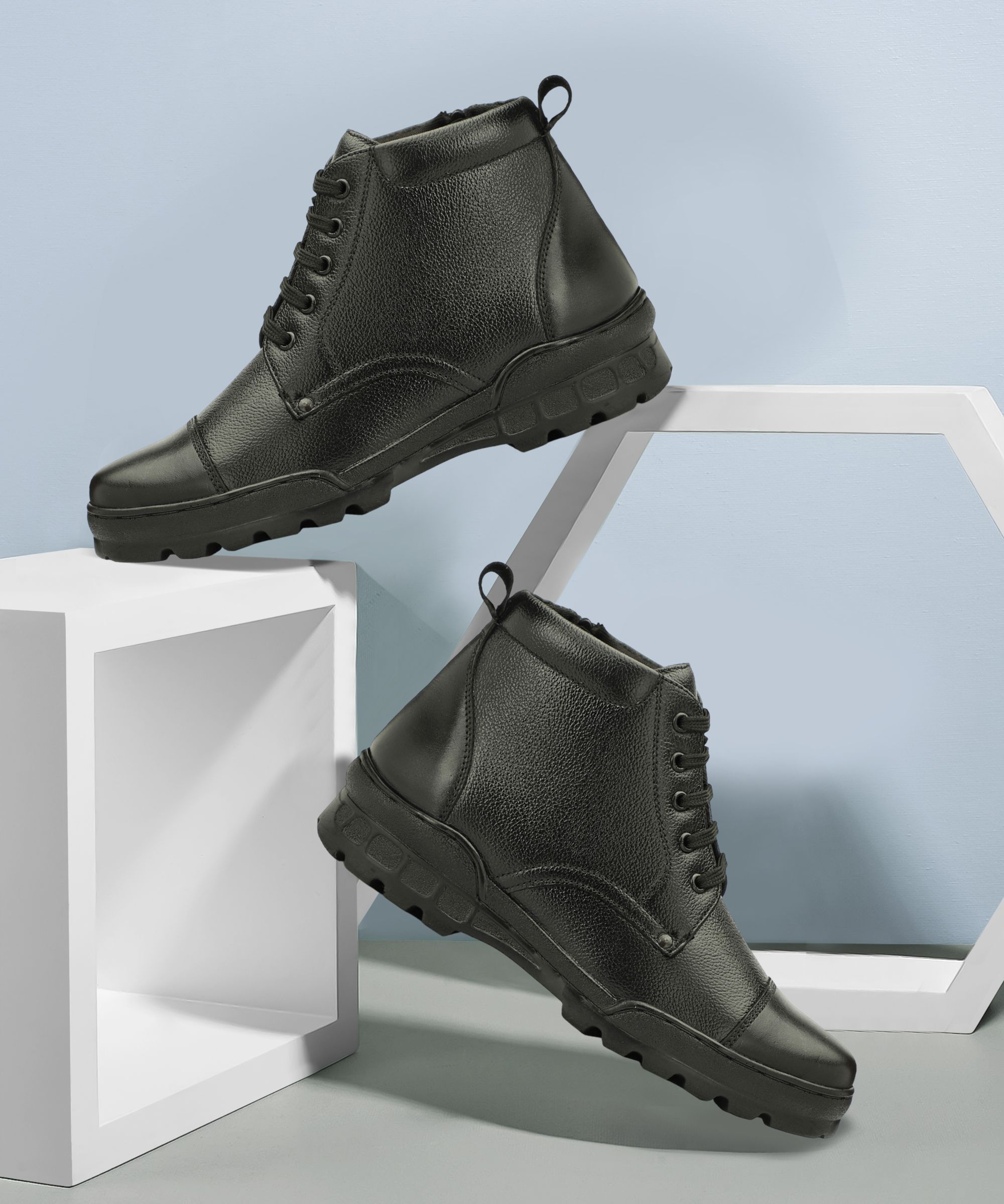 honey Pure Leather Black Ankle Length Police Zip Boot for Men Boots For Men-picture-27