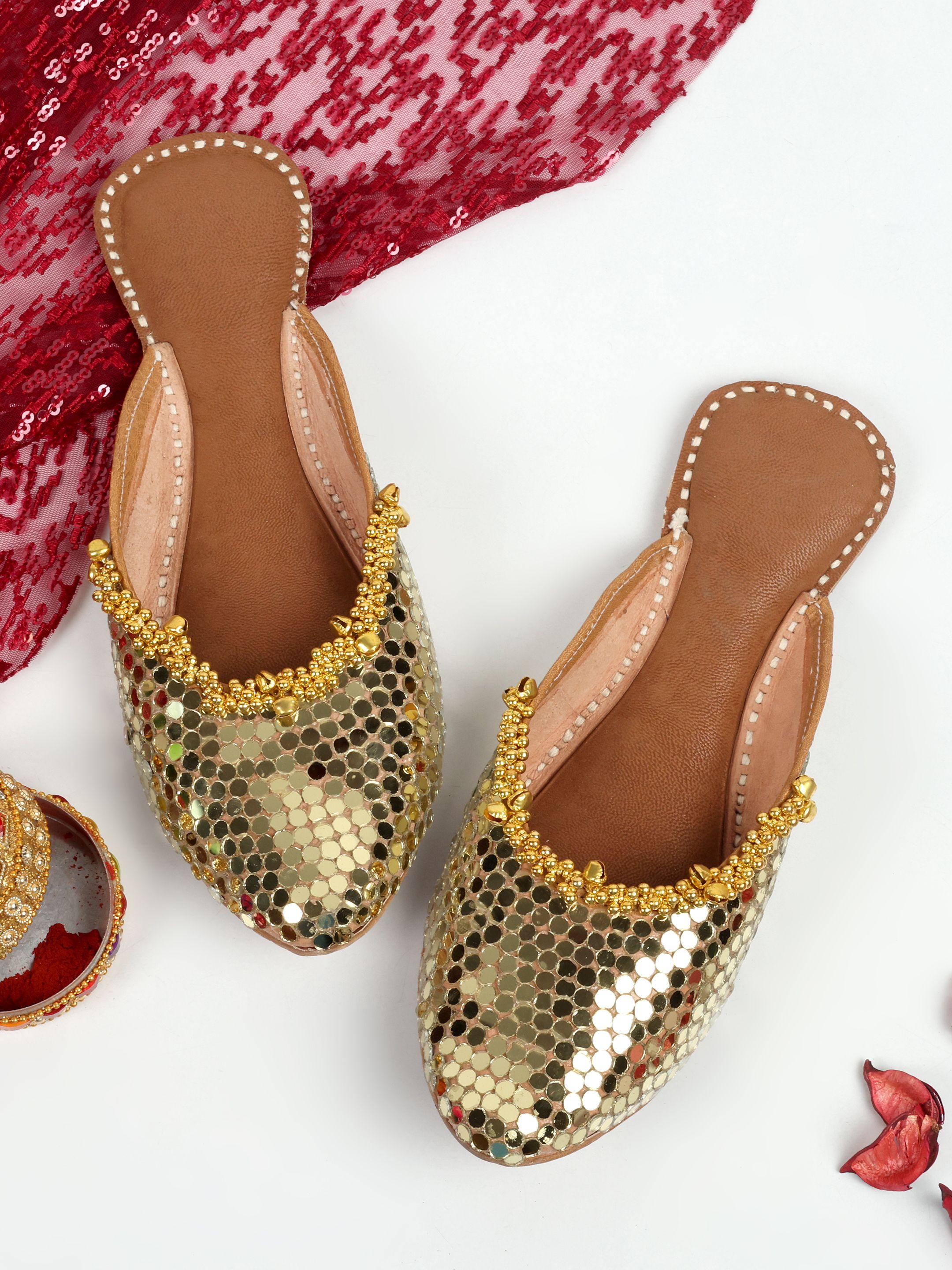 PehnawaCraft Golden Drop Mule, Back open Punjabi Jutti for women Ethnic Mule For Women-picture-13