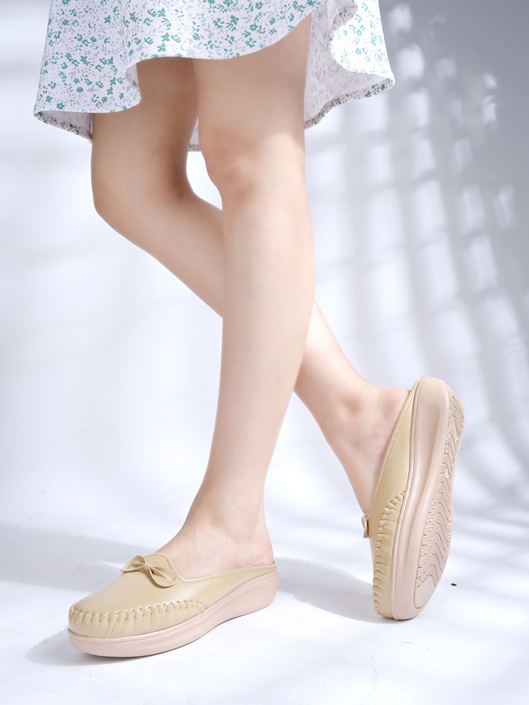Stylish Comfortable Upper Bow Detailed Beige Slip-On Loafers For Girls Loafers For Women-image-17