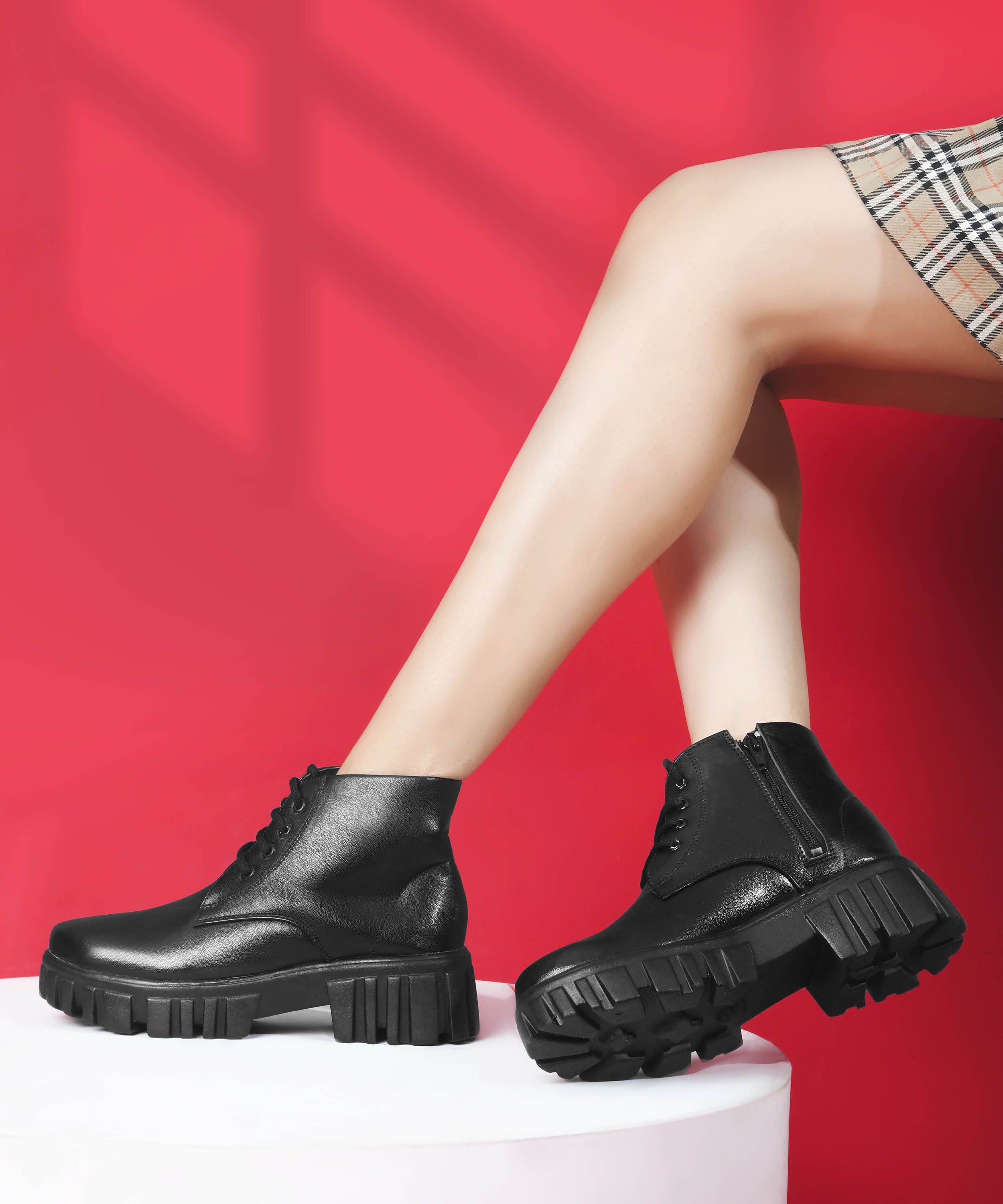 froh feet Rugged Combat Boots with Bold Lug Sole and Lace-Up Style Boots For Women-picture-37