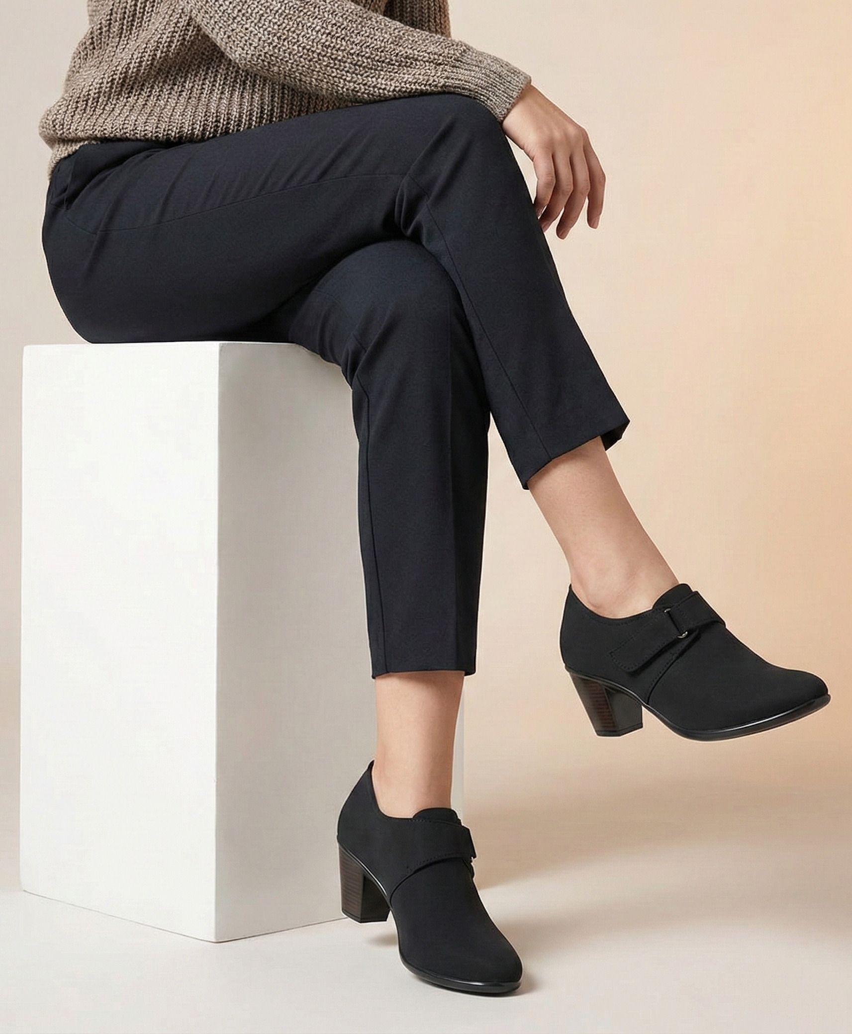 Women Black Comfort Office Block Heel Formal Shoes | Closed Toe Strap Heels Boots For Women-image-6
