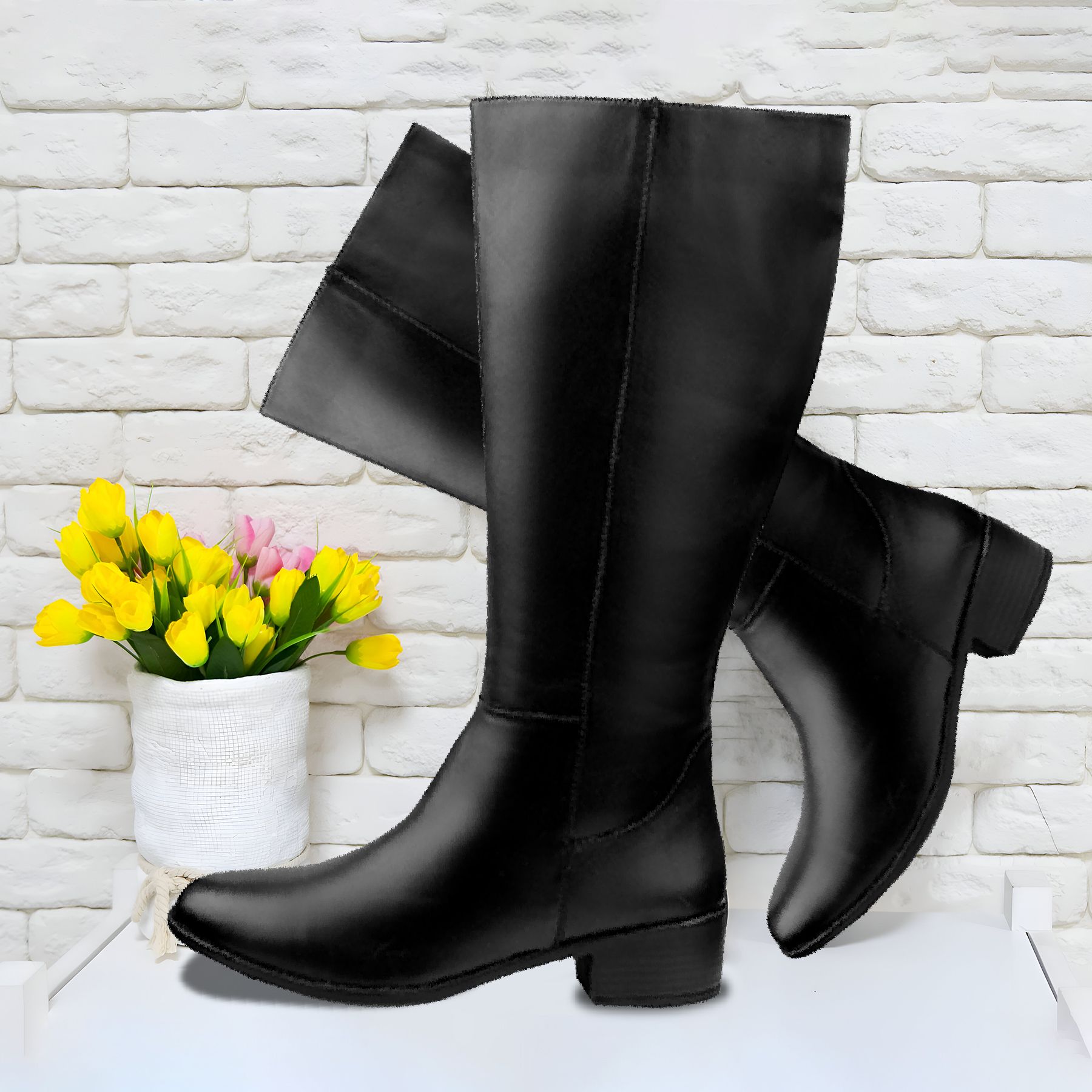 bxxy Women's Black Knee Length Boot And Outdoor Party Wear Long Boot With Block Heel Slip On For Women-picture-19