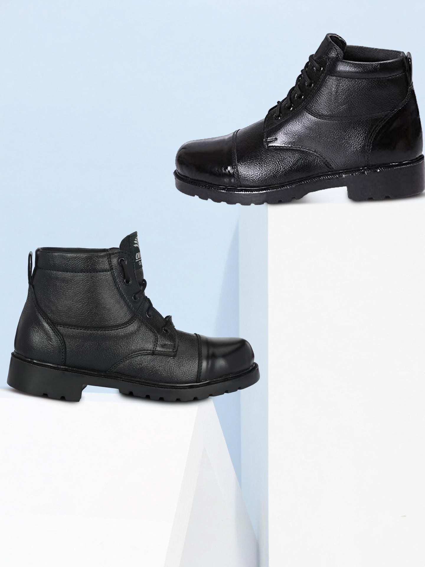 Mens Black Dms Boots For Men+Free Indian Army Green Socks Boots For Men-image-0