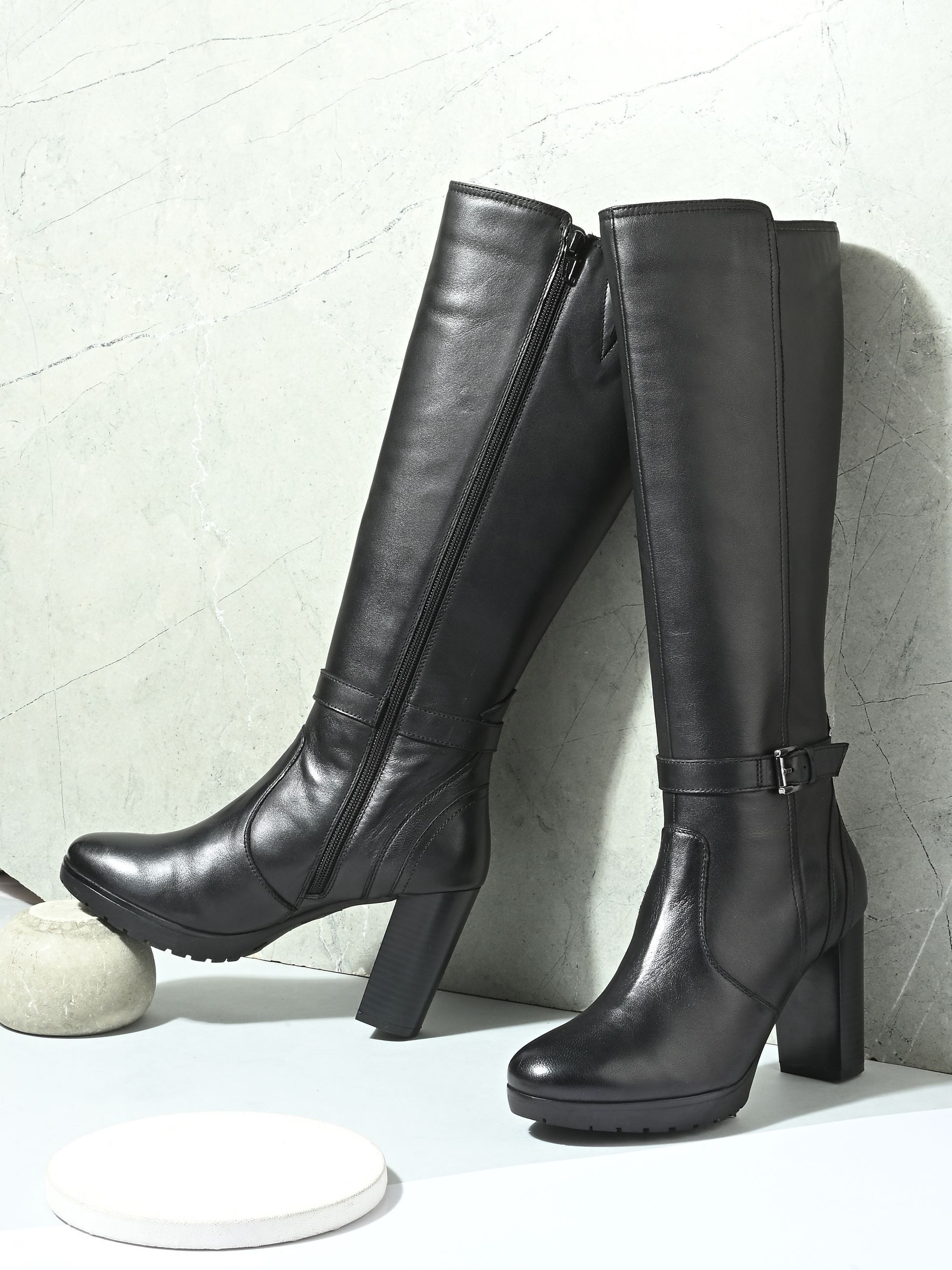 Stylish Knee-High Boots with Block Heel & Buckle Detail Boots For Women-image-41