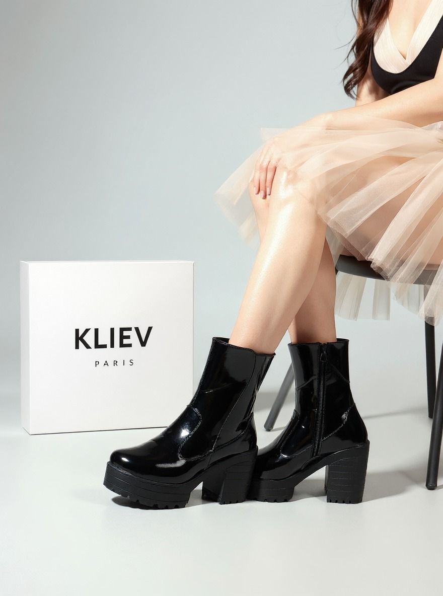 Bold and Breezy Black Patent Leather Ankle Length Heeled Boots for Women & Girls Boots For Women-image-38