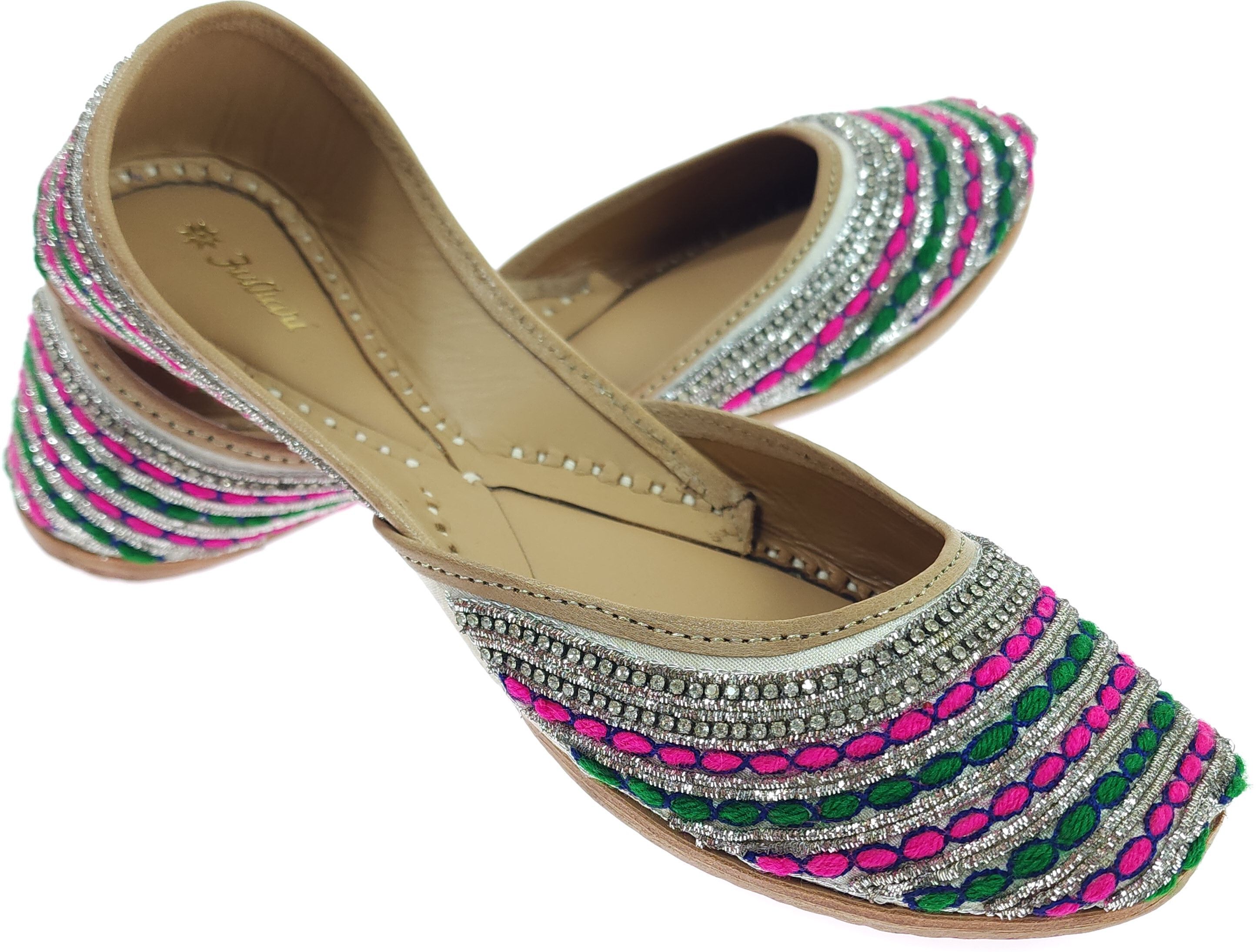 Pasham Silver Multi Genuine Soft Leather | Bite Free Embroidered Jutis | 37 Party Wear For Women-image-3