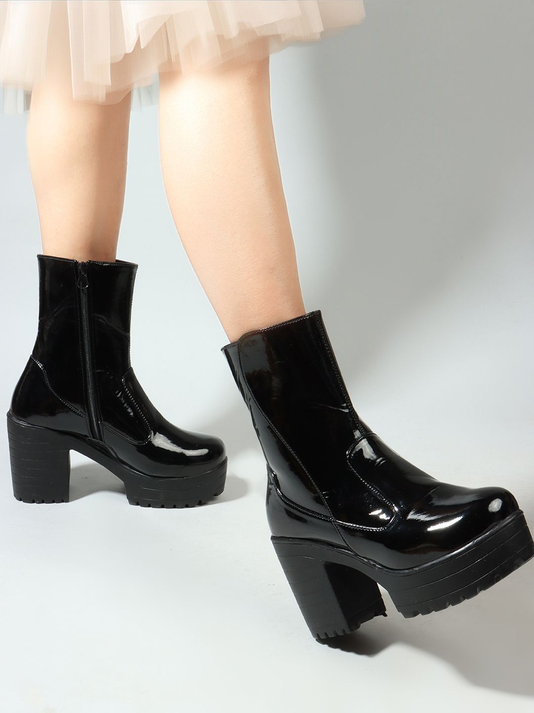 eluxe paris Bold and Breezy Black Patent Leather Ankle Length Heeled Boots for Women & Girls Boots For Women-picture-26