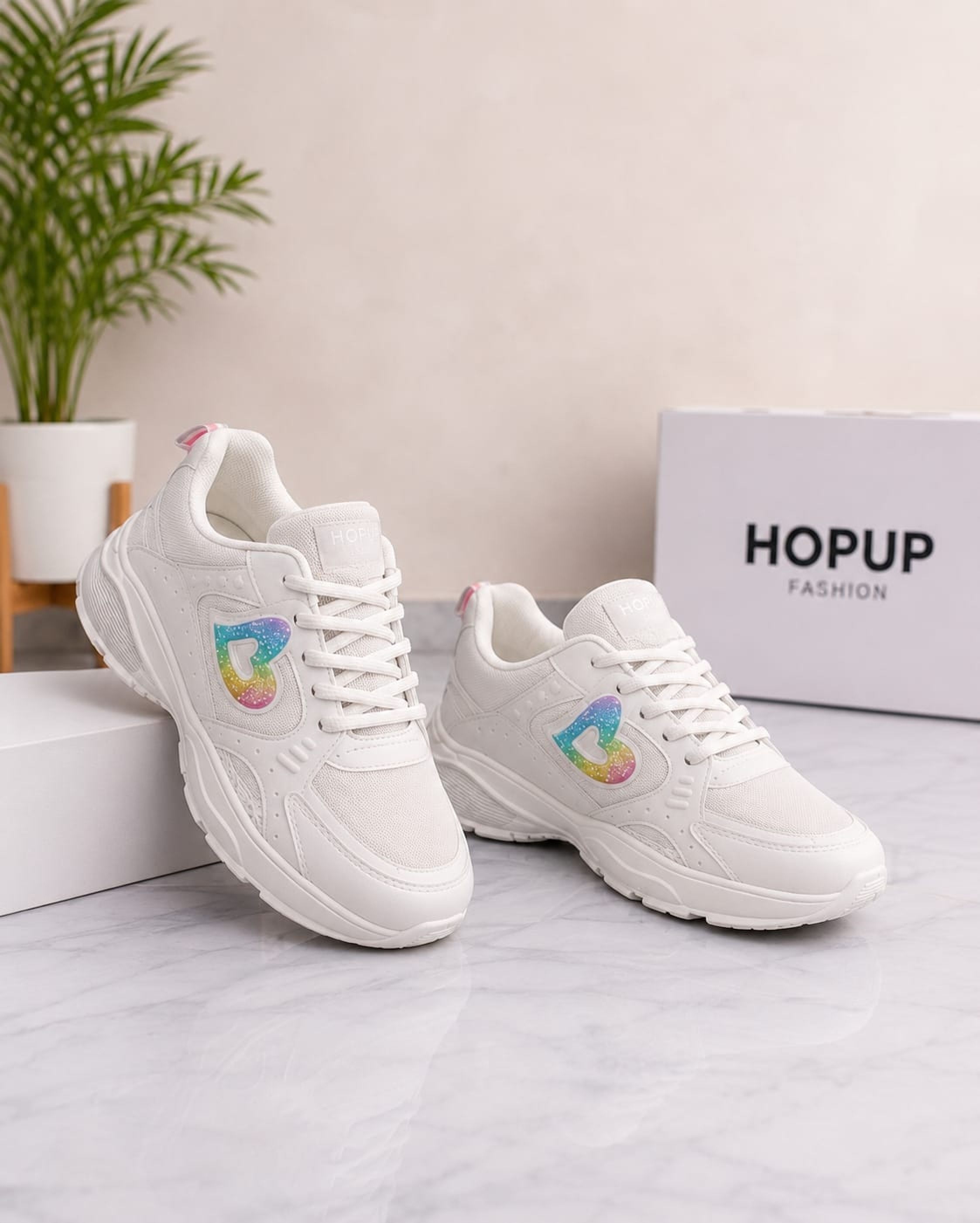 Stylish Women's White Lace-Up Casual Sneakers with Glitter Heart Design White Sneakers For Men-image-18