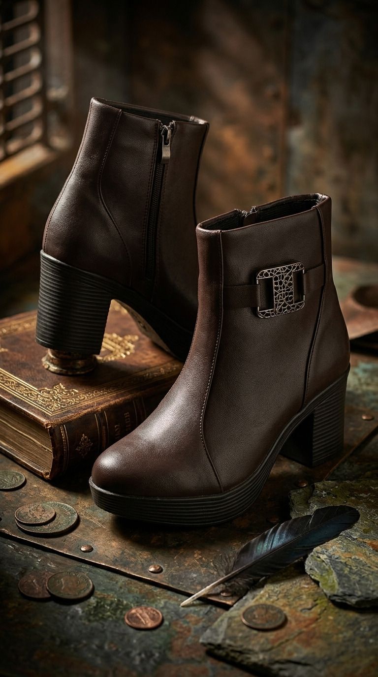 Women's Brown Block Heel Ankle Boots | Casual Boots With Side Zip Boots For Women-image-48