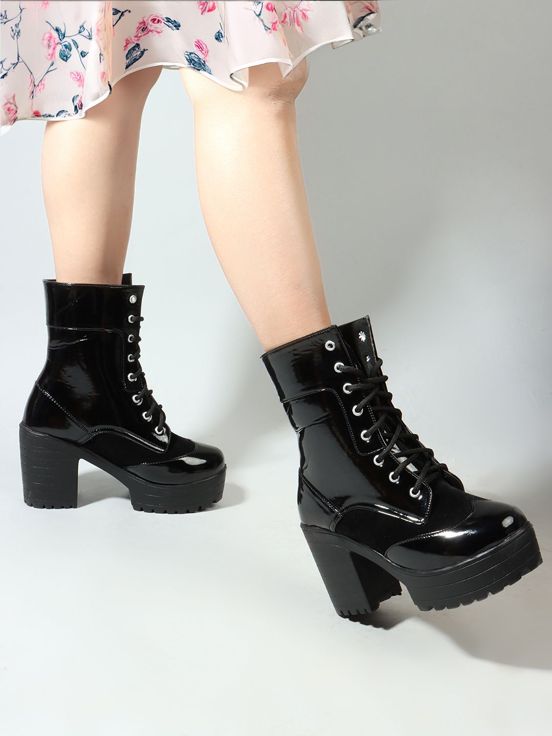 Stylish Bold and Breezy Black Patent Ankle Length Heeled Boots for Women & Girls Boots For Women-image-19