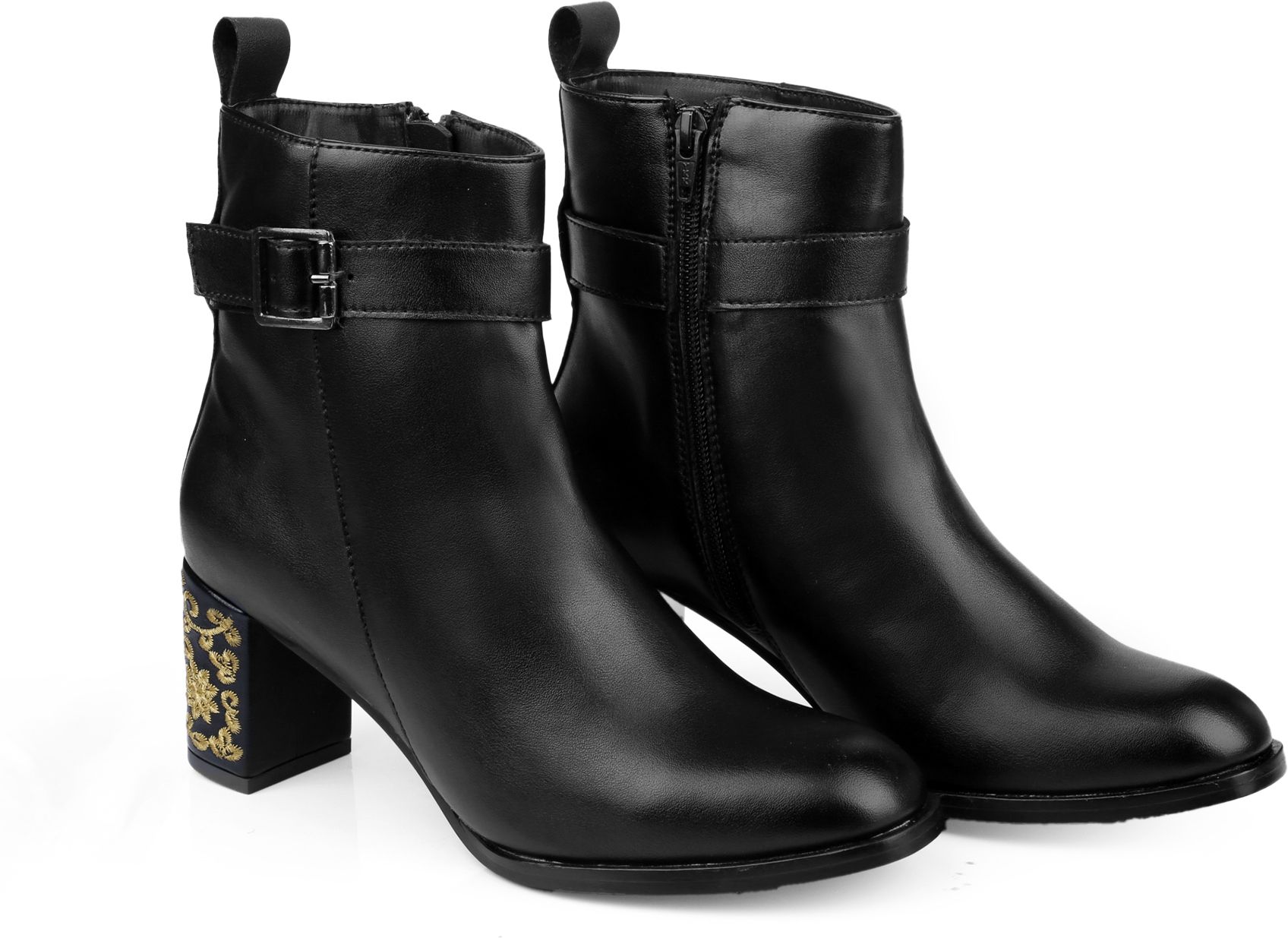 Embroidered Heels Buckle and Zipper Ankle Boots for Women Slip On For Women-image-4