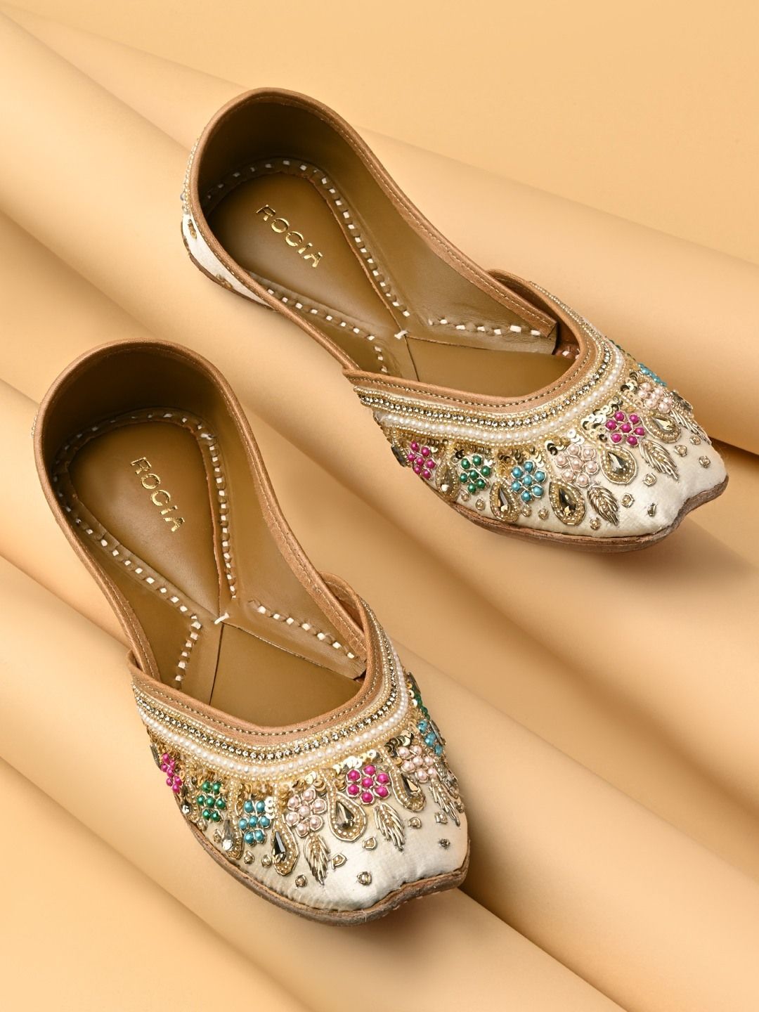 Rocia By Regal Ivory Women Embroidered Juttis Mojaris For Women-picture-37