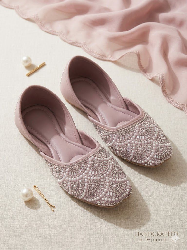Elegant Handcrafted Pink Juttis with Intricate Bead and Pearl Embellishments Jutis For Women-image-48