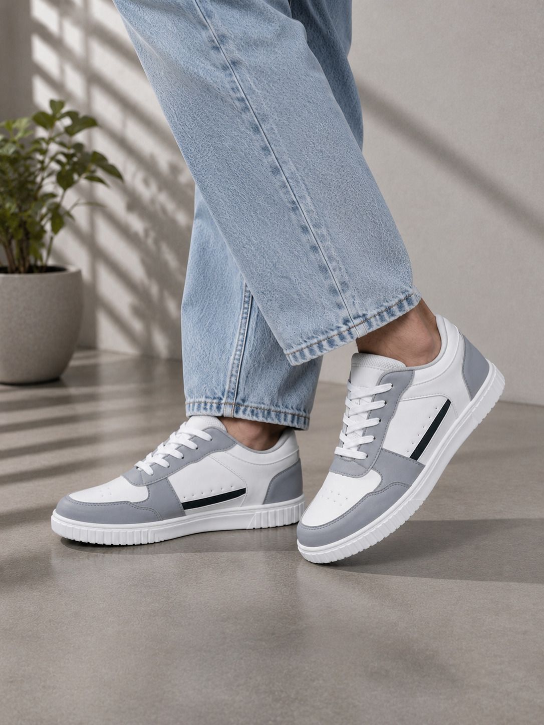 Men Casual Sneakers Shoes White Grey Stylish Lace-Up Casuals For Unisex-image-20