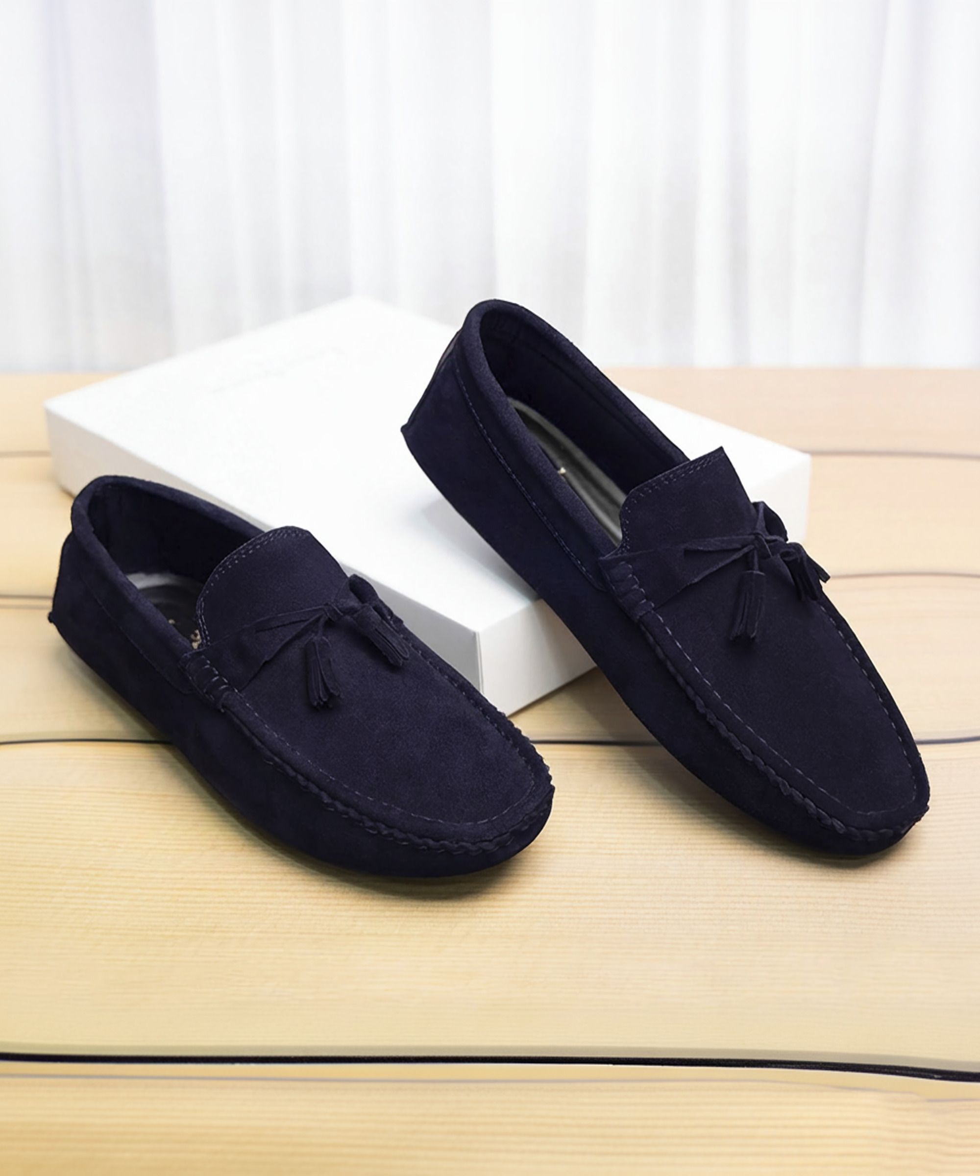 Blue Suede Leather Casual Loafers for Men (ITSUTA) Size 8 Loafers For Men-image-13