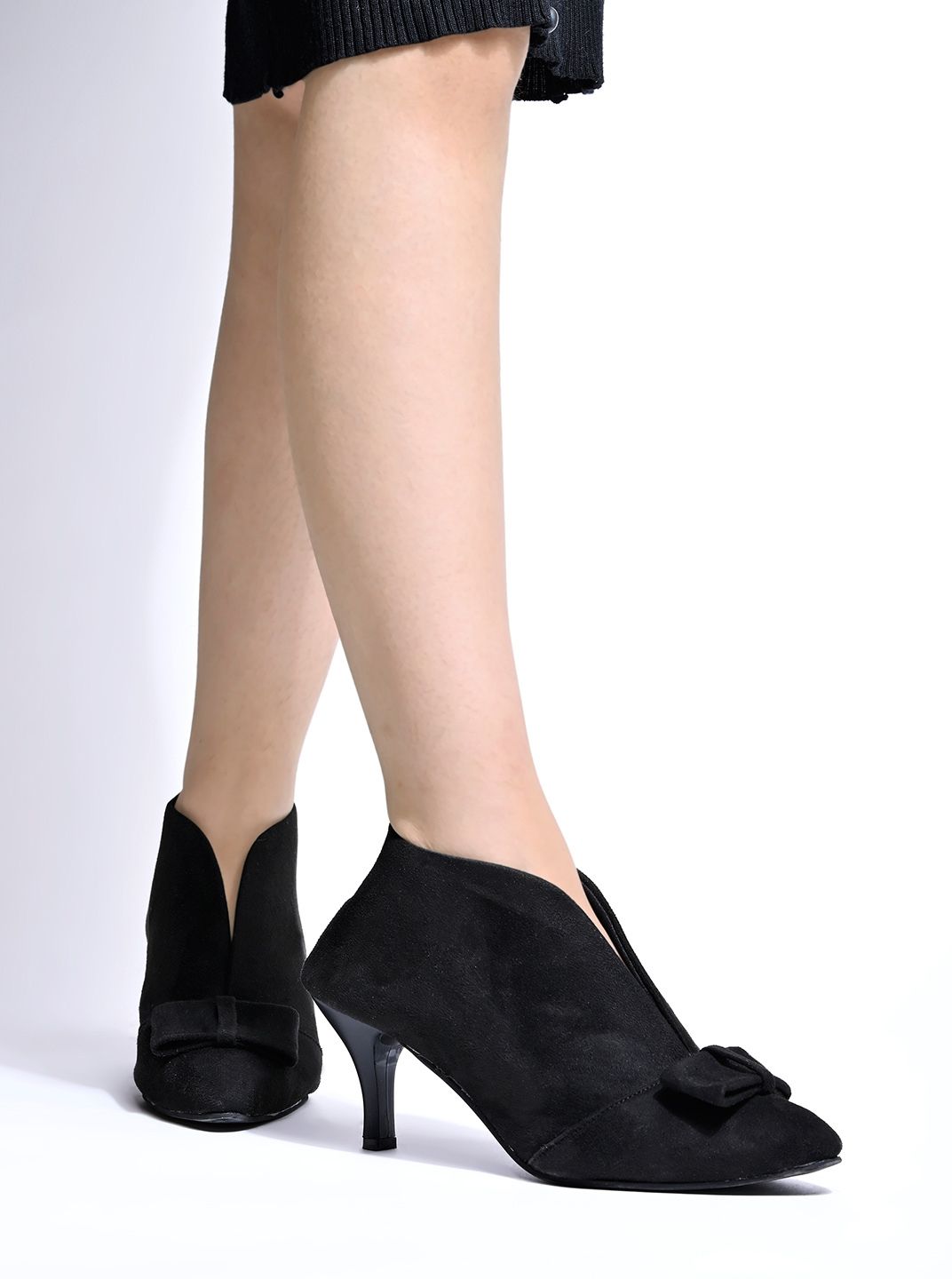 Shoetopia Solid Bow Detailed Black Pumps For Women & Girls Boots For Women-picture-17