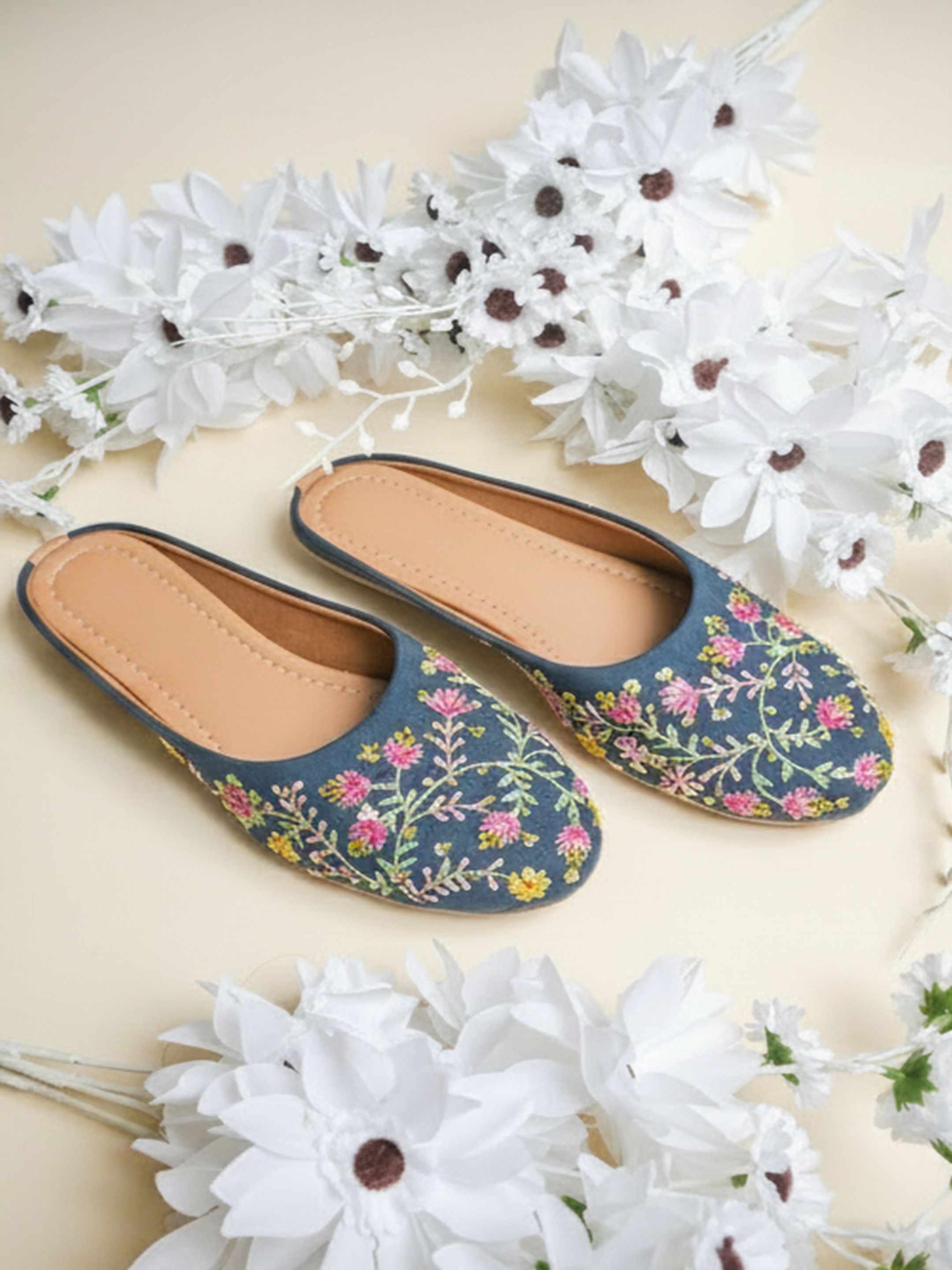 jisha creation Women's Floral Embroidered Mule Jutti Casuals For Women-picture-11