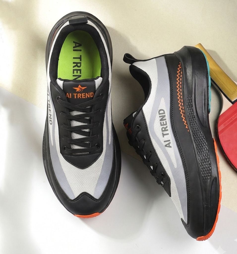 Grey Mesh Sport Shoes For Men ,Walking,Running,Gym Wear Sneakers For Men-image-0