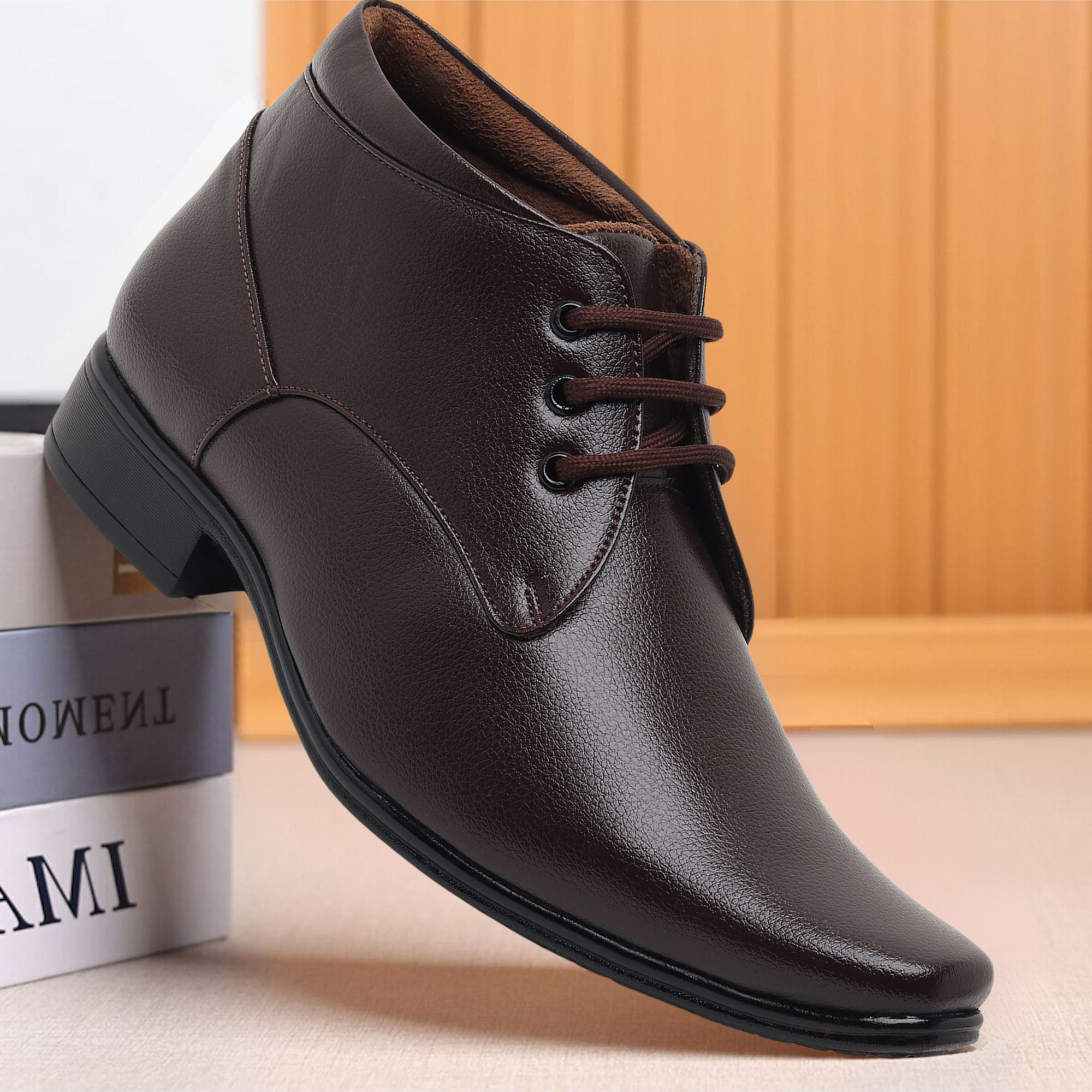 Ankle Long Formal Boots For Men High Neck Bike Ridding Leather Shoes For Men Lace Up For Men-image-23